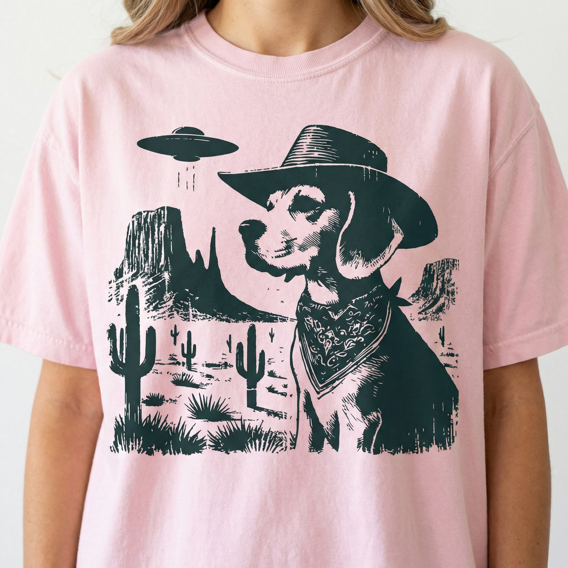 Vintage Beagle UFO T-Shirt - Western Cowboy Beagle Graphic Tee - Retro Country Dog Gift