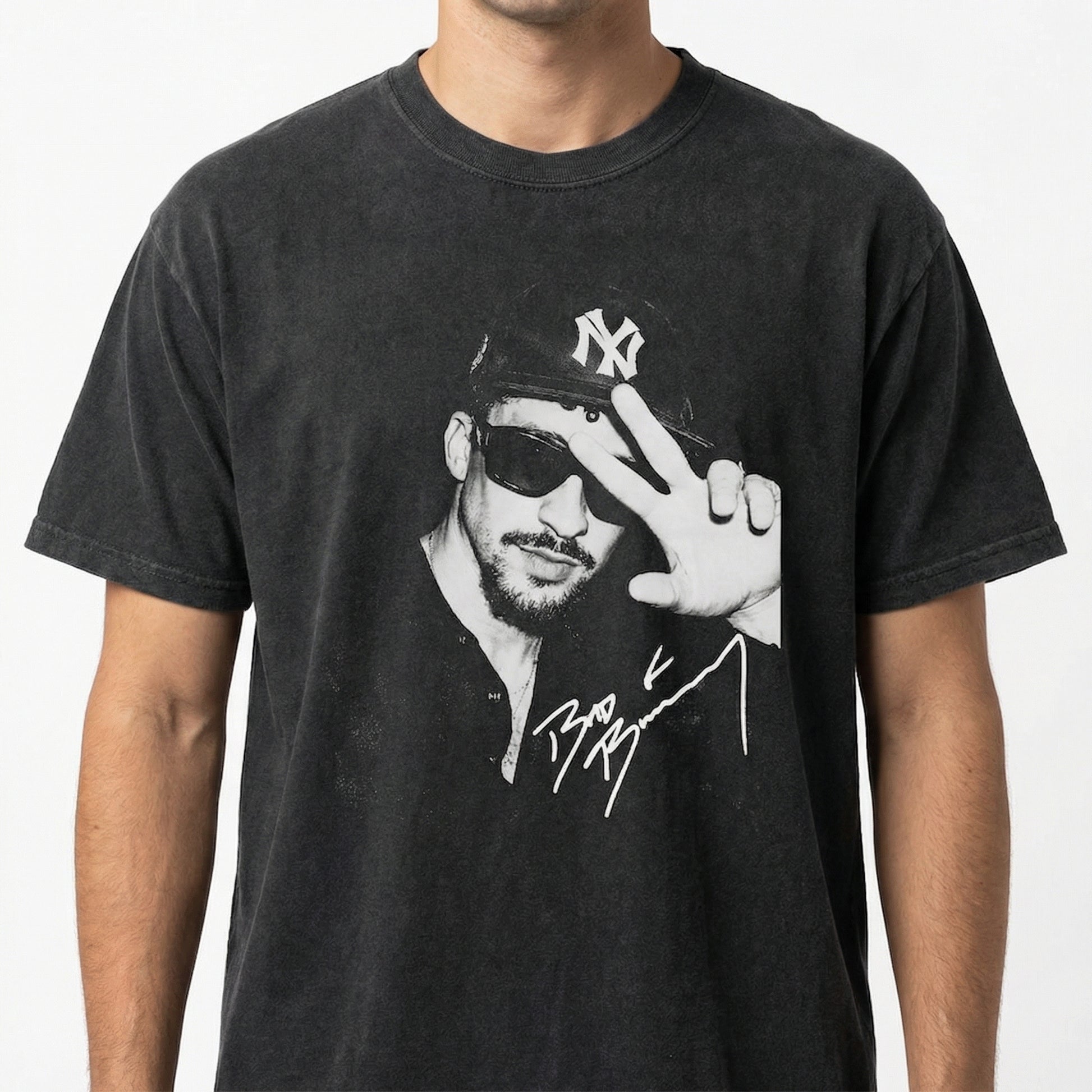 Vintage Bunny 90s Bootleg Music Graphic T-Shirt – Retro Black & White Streetwear Tee