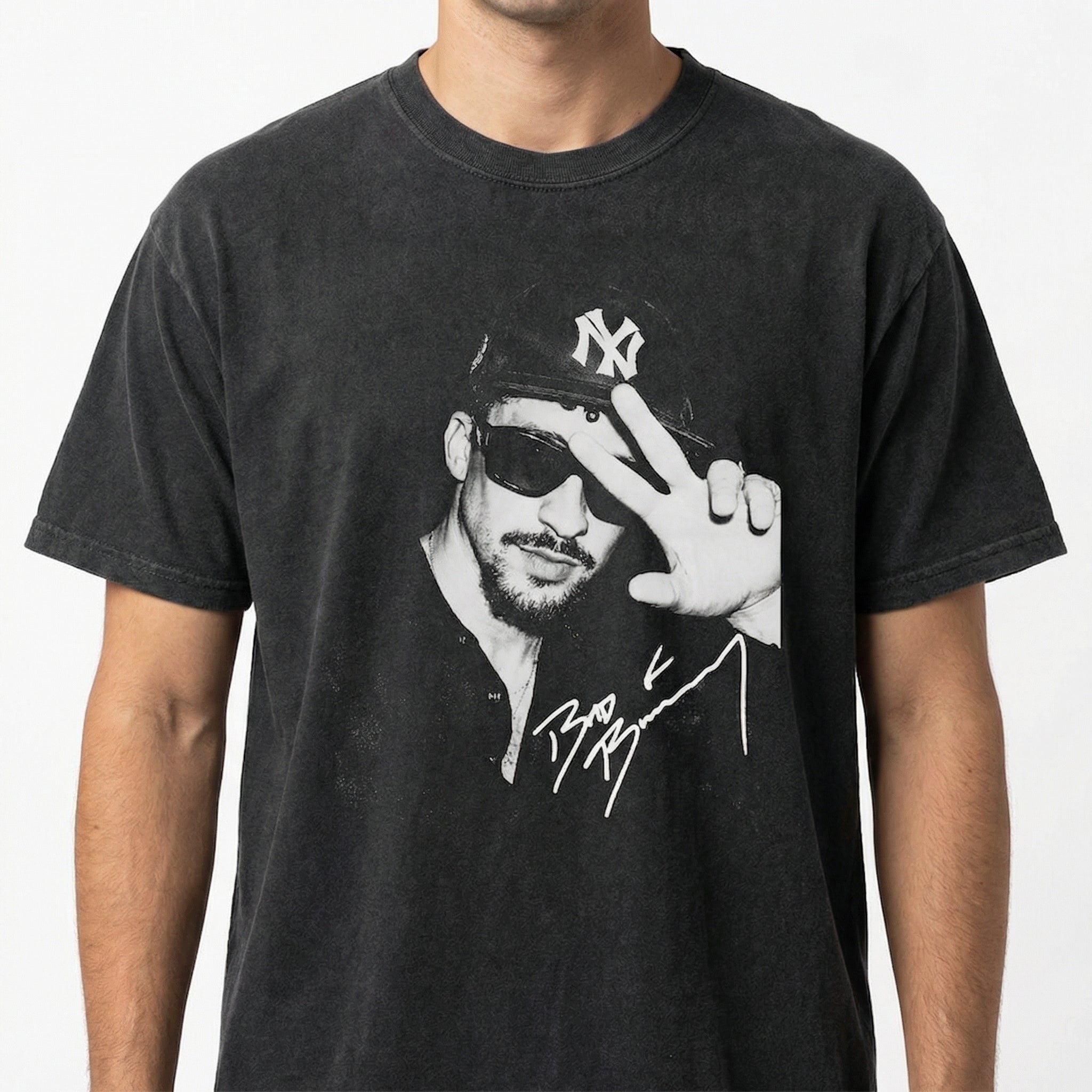 Vintage Bunny 90s Bootleg Music Graphic T-Shirt – Retro Black & White Streetwear Tee