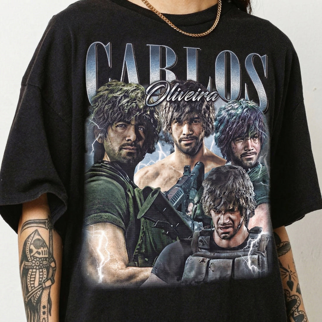 Vintage Carlos Oliviera Action Hero Graphic T-Shirt – Retro Unisex Tee