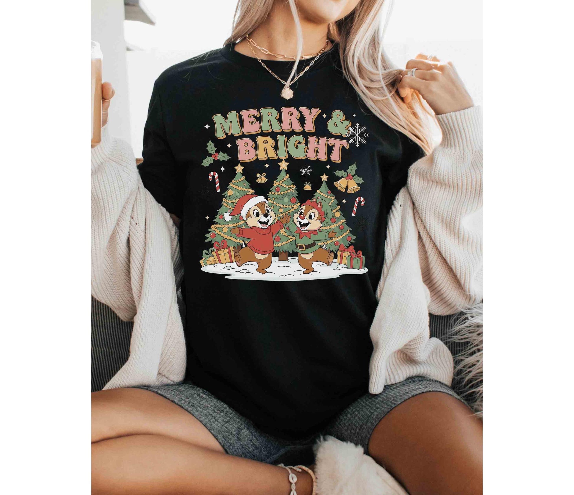 Vintage Christmas Chipmunk-Inspired T-Shirt – Merry and Bright Holiday Tee