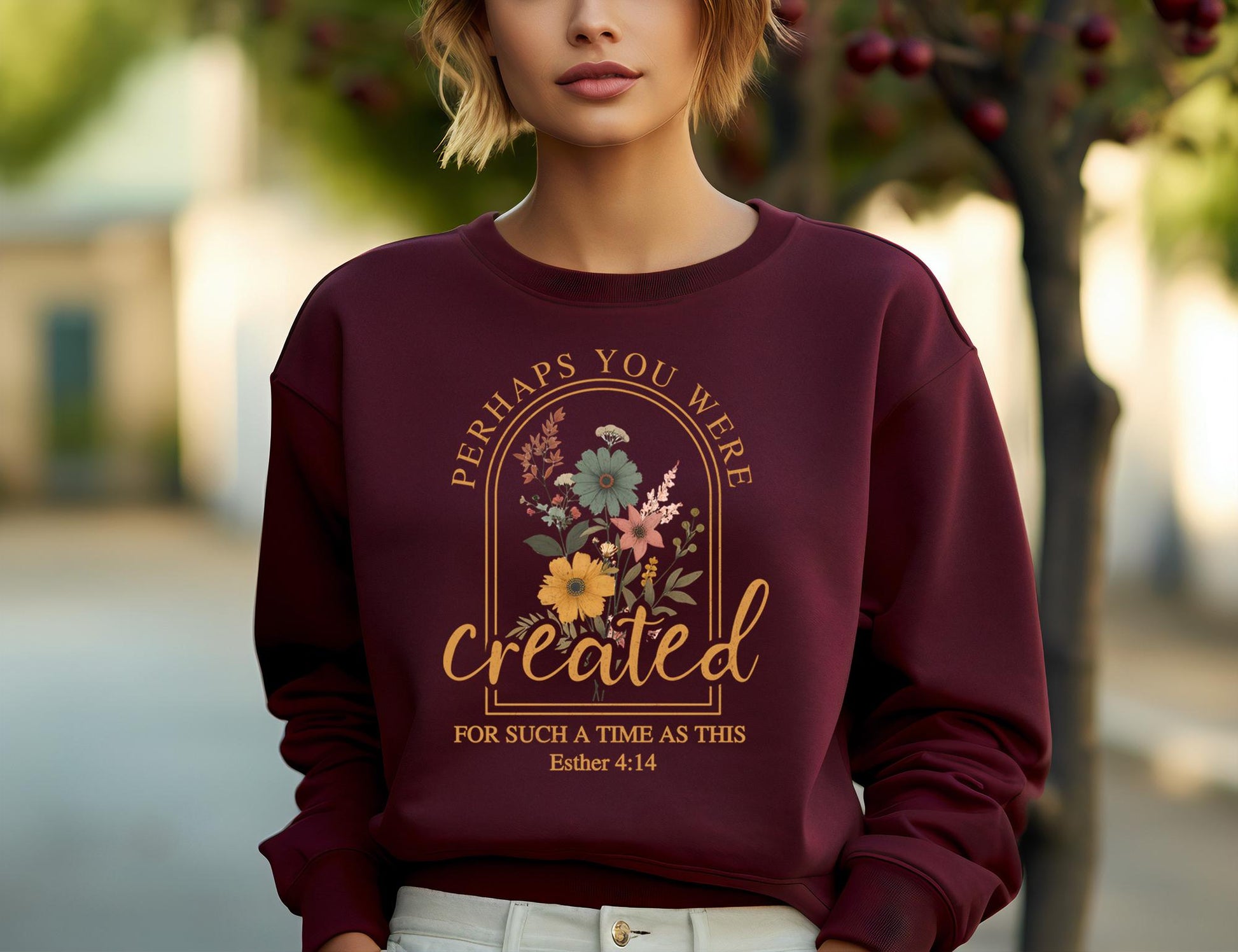 Vintage Christian Sweatshirt – Perhaps You Were Created Bible Verse Faith Pullover