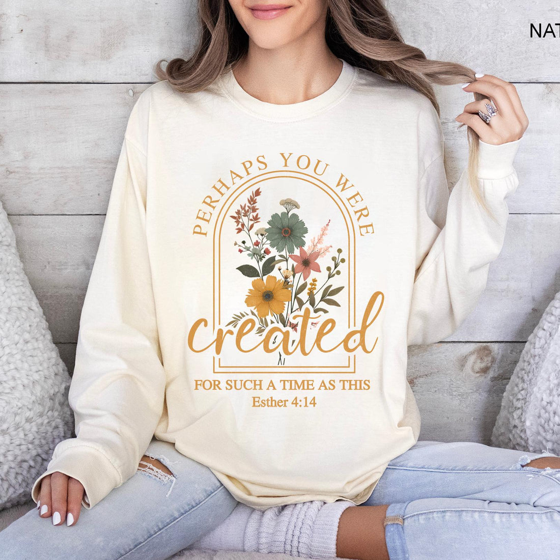 Vintage Christian Sweatshirt – Perhaps You Were Created Bible Verse Faith Pullover