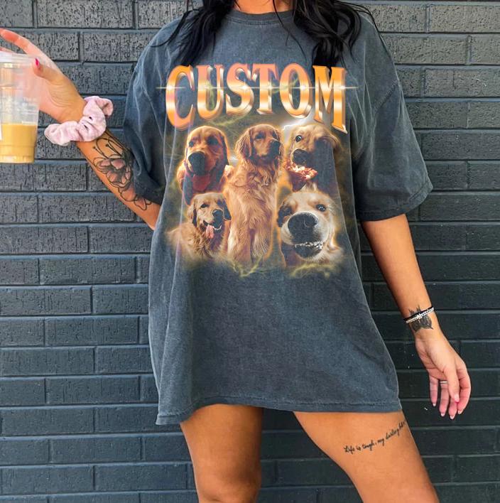 Custom Pet Bootleg Shirt – Retro 90s Dog Photo Tee, Vintage Rap Style