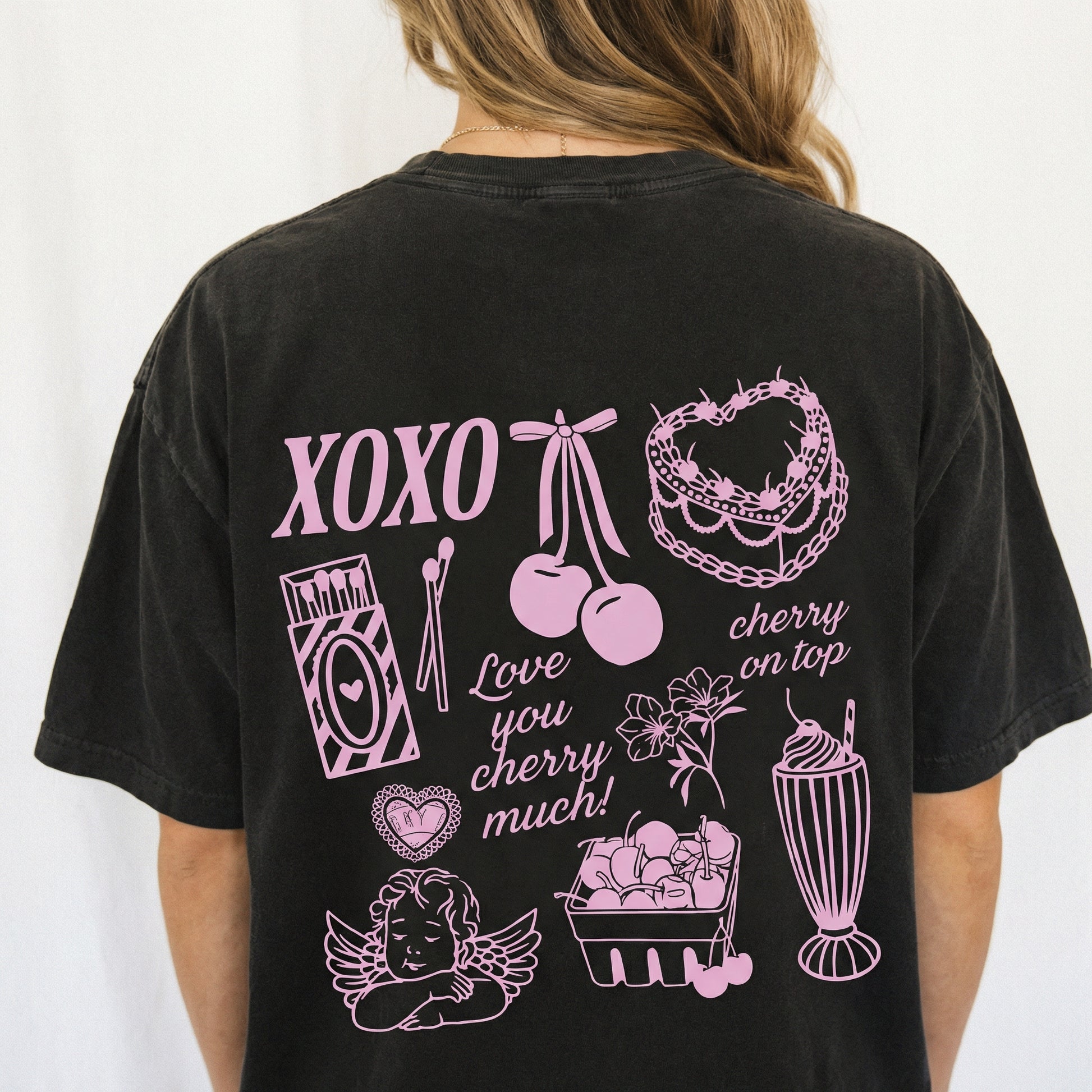 Vintage Coquette Valentine Sweatshirt – Cherry Cake XOXO Heart Graphic