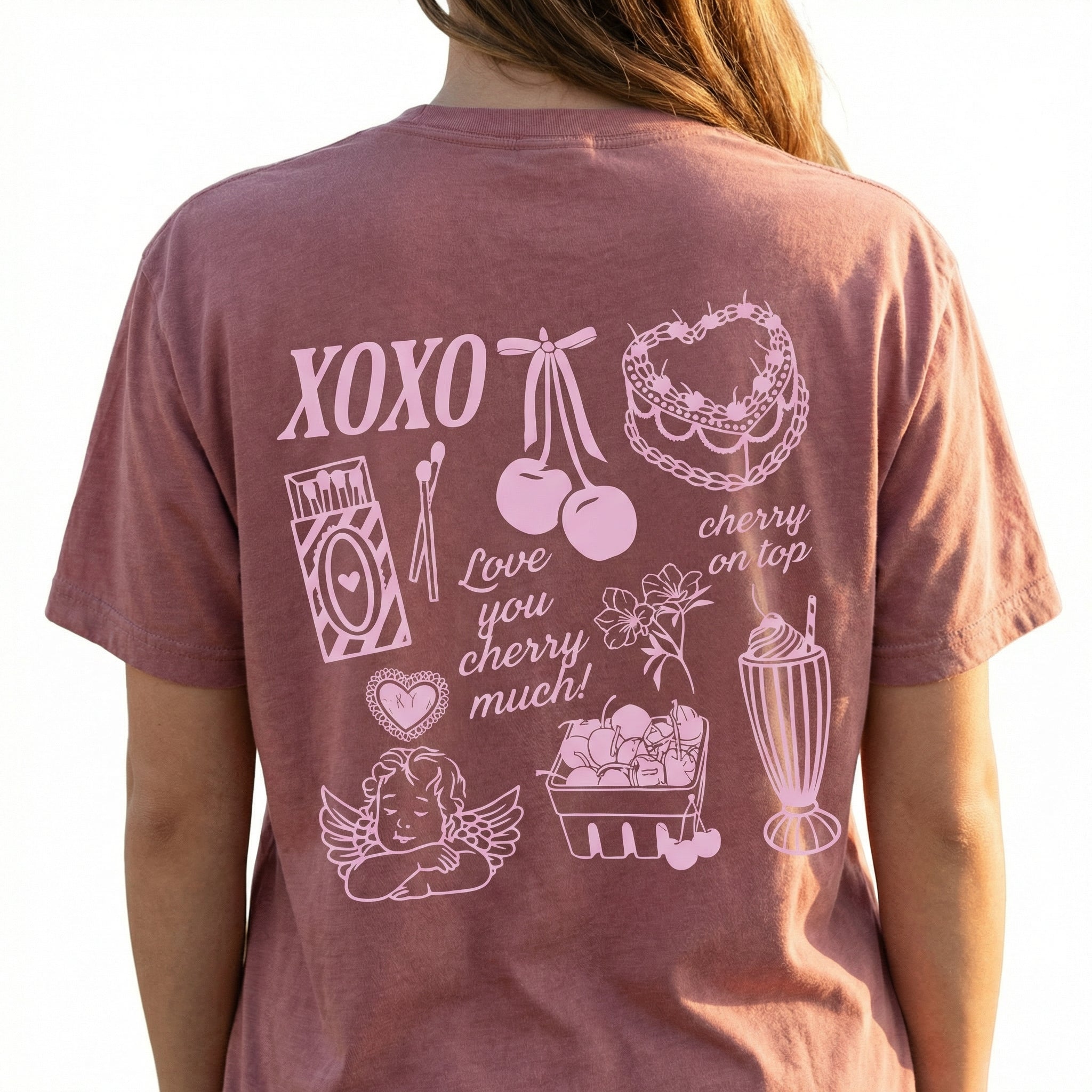 Vintage Coquette Valentine Sweatshirt – Cherry Cake XOXO Heart Graphic
