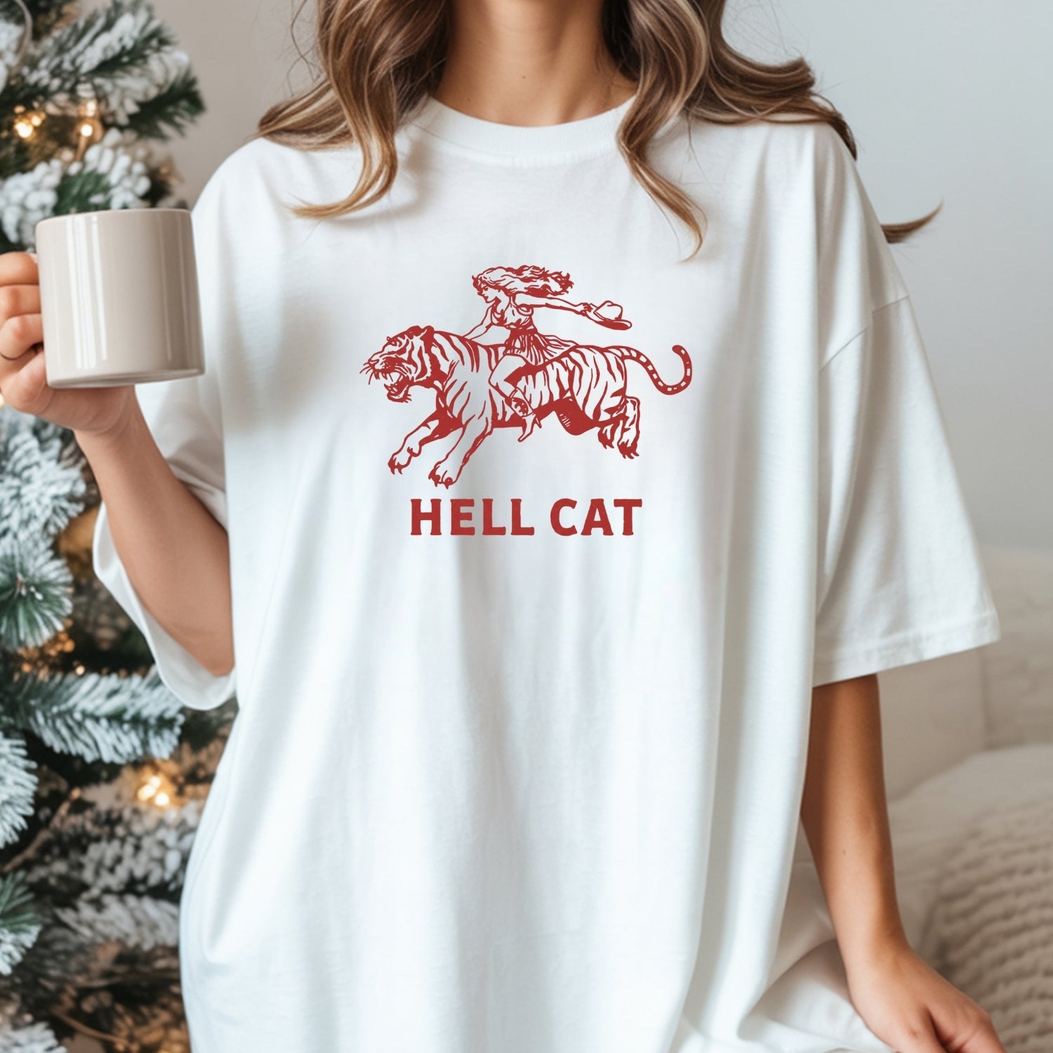 Vintage Cowgirl Hell Cat T-Shirt - Retro Western Tiger Graphic Tee