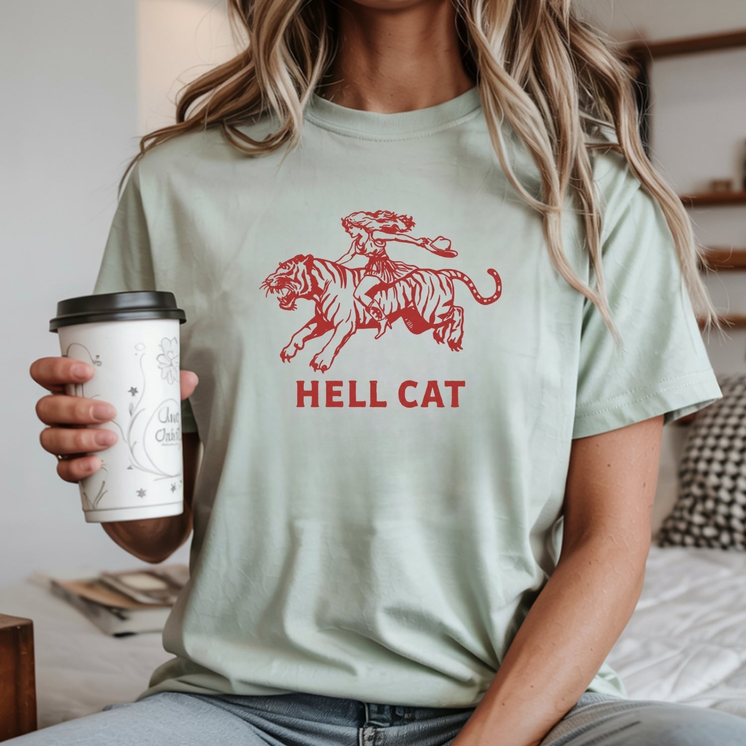 Vintage Cowgirl Hell Cat T-Shirt - Retro Western Tiger Graphic Tee