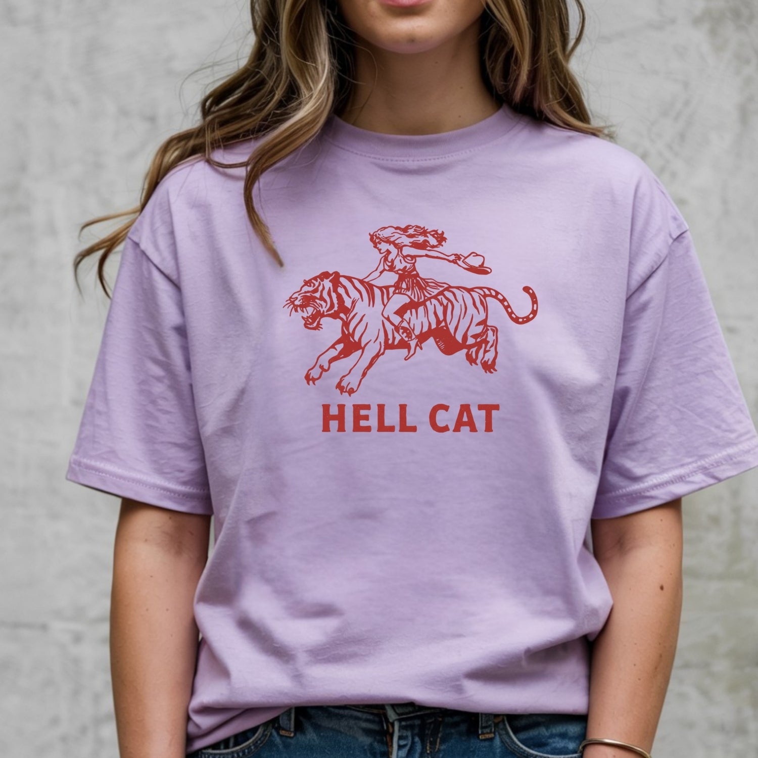 Vintage Cowgirl Hell Cat T-Shirt - Retro Western Tiger Graphic Tee