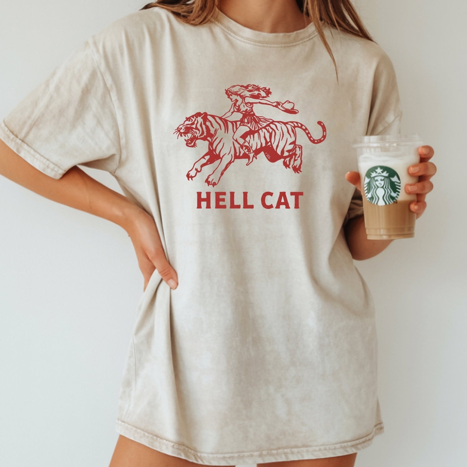 Vintage Cowgirl Hell Cat T-Shirt - Retro Western Tiger Graphic Tee