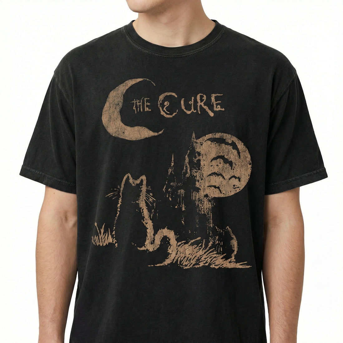 Vintage Cure 90s Alternative Rock Cat Graphic T-Shirt – Indie Music Style Tee.png