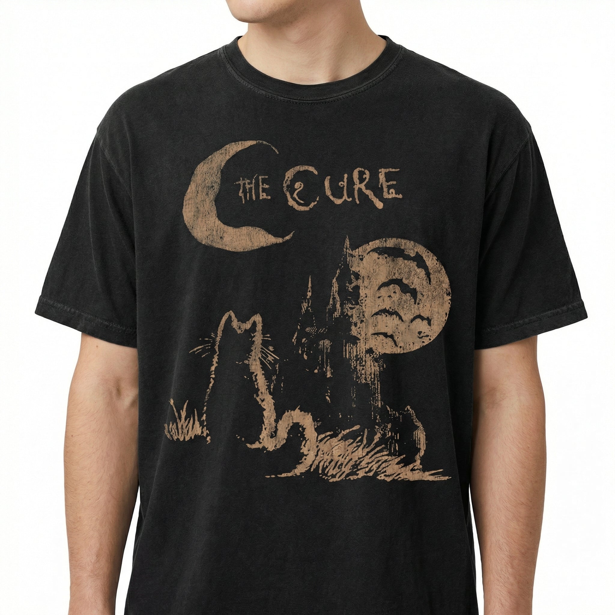 Vintage Cure 90s Alternative Rock Cat Graphic T-Shirt – Indie Music Style Tee.png