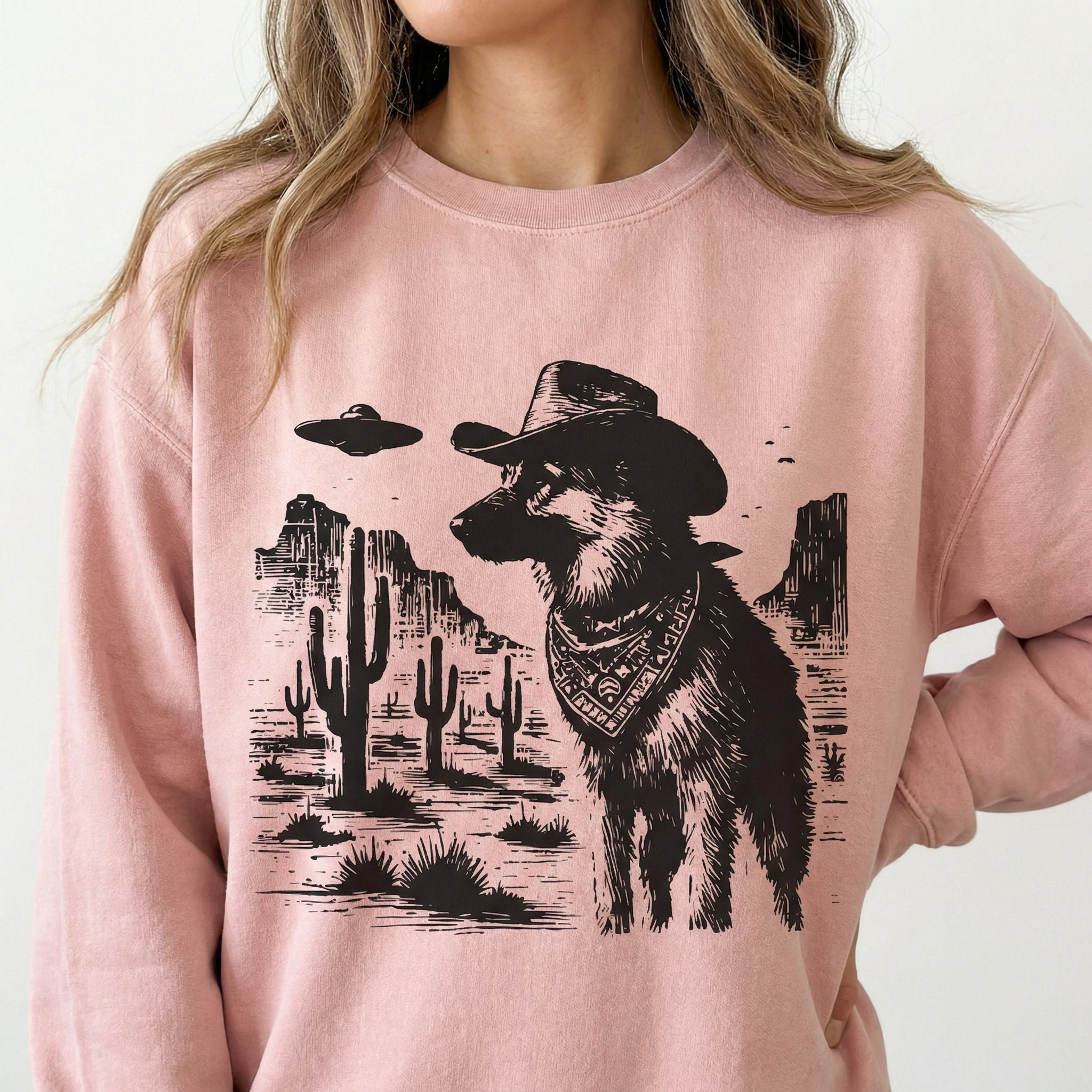 Vintage German Shepherd UFO T-Shirt - Western Cowboy GSD Graphic Tee - Retro Alien Dog Gift