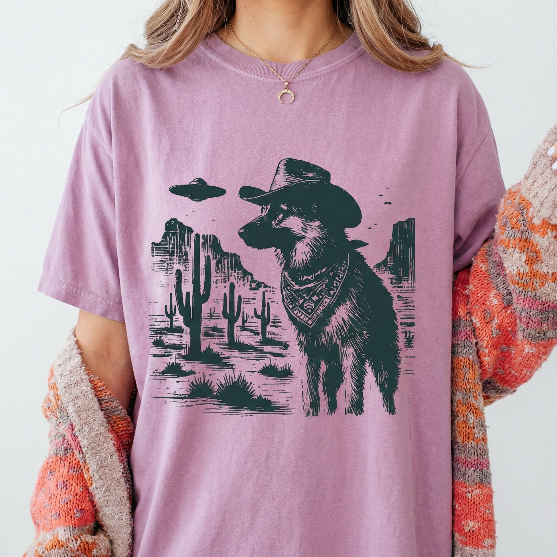 Vintage German Shepherd UFO T-Shirt - Western Cowboy GSD Graphic Tee - Retro Alien Dog Gift