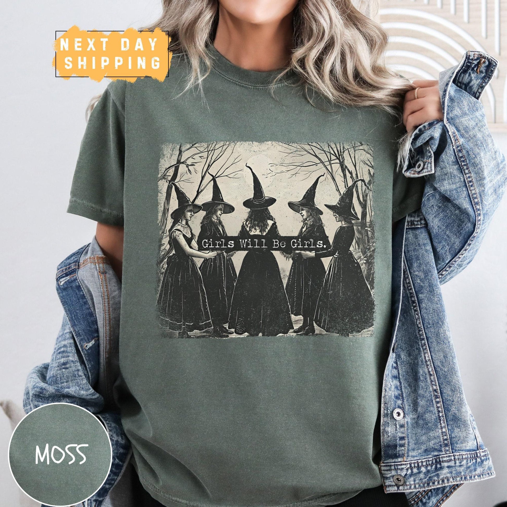 Vintage Girls Will Be Girls Witch Shirt – Funny Witchy Vibes Graphic Tee