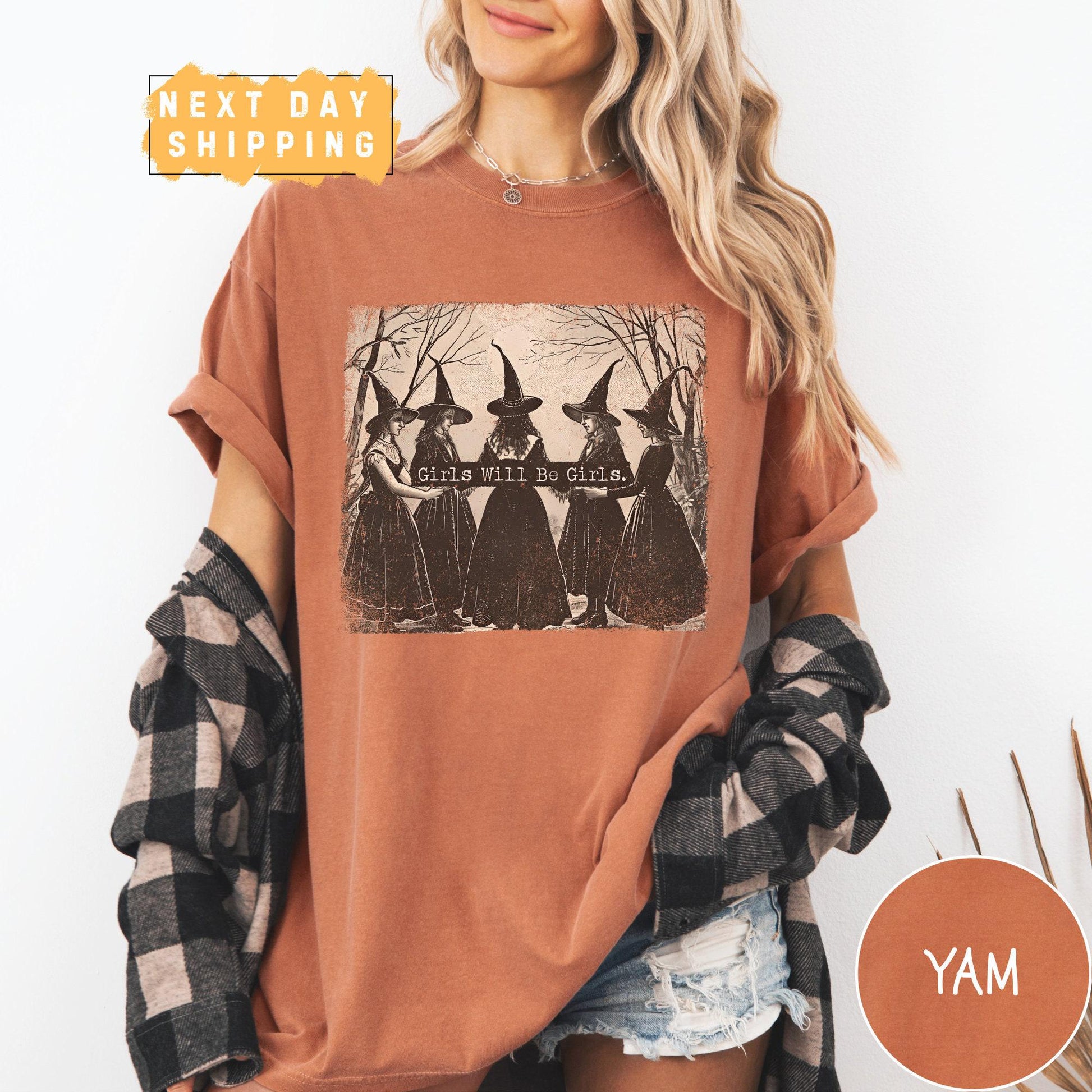 Vintage Girls Will Be Girls Witch Shirt – Funny Witchy Vibes Graphic Tee