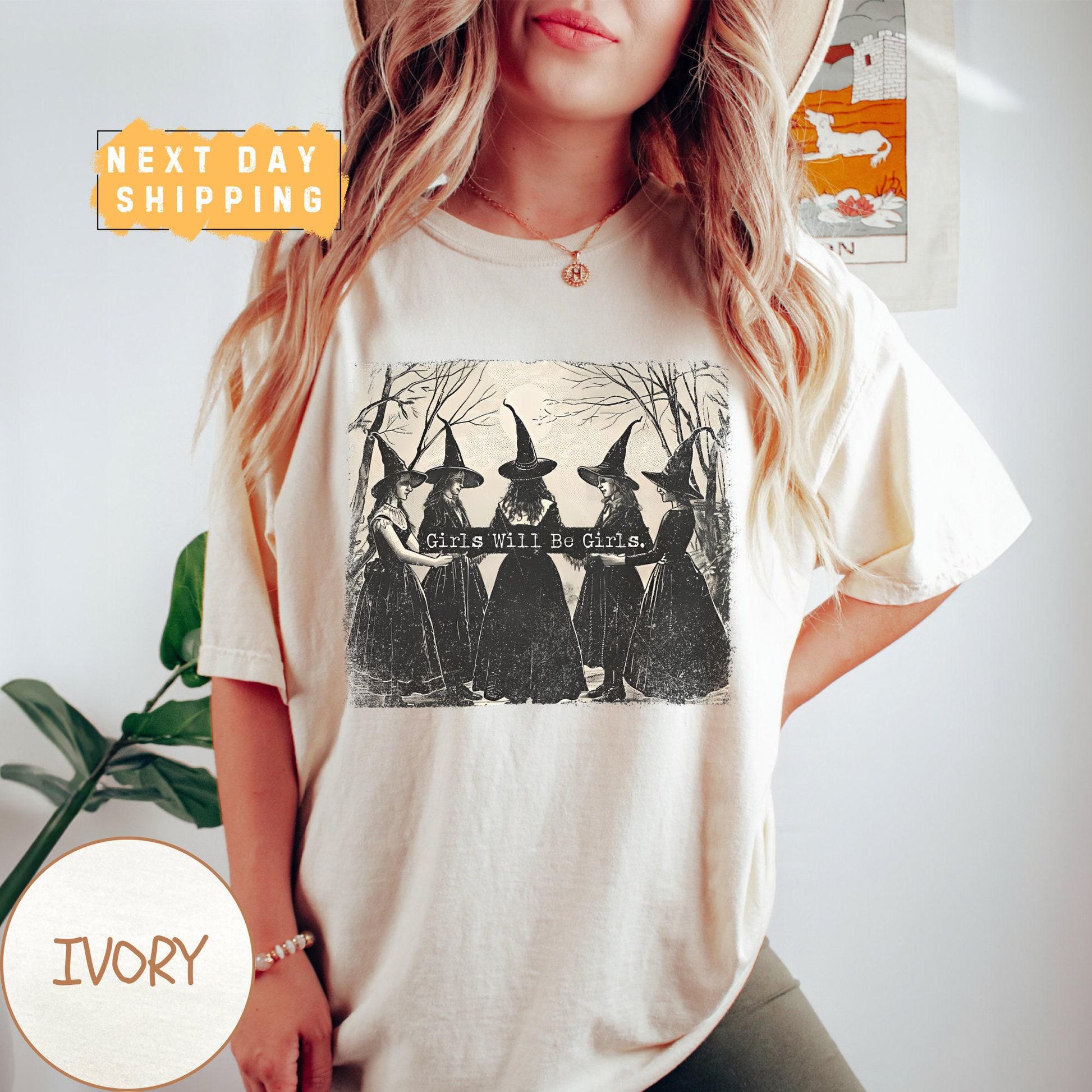 Vintage Girls Will Be Girls Witch Shirt – Funny Witchy Vibes Graphic Tee