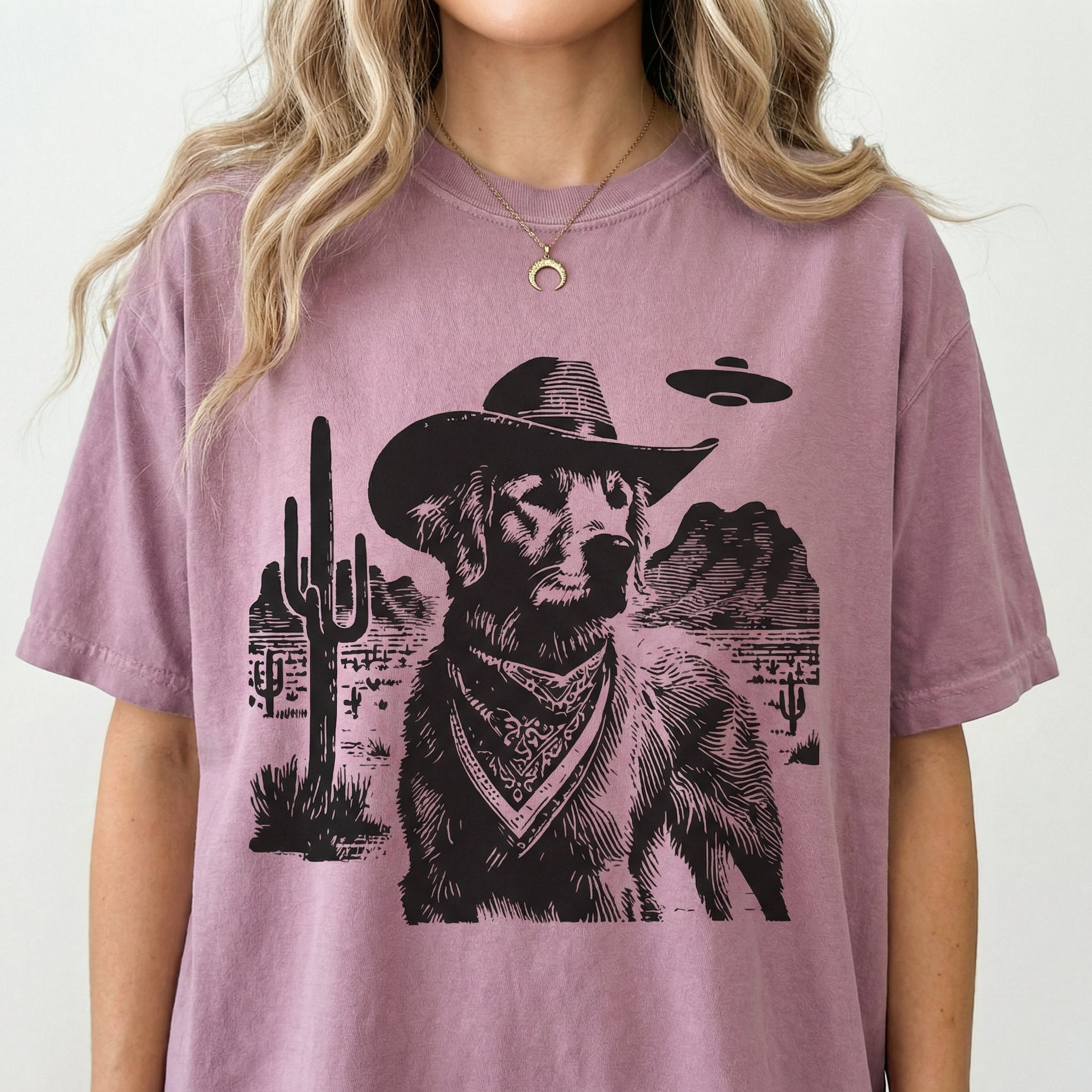 Vintage Golden Retriever UFO T-Shirt - Western Cowboy Goldie Graphic Tee - Retro Alien Dog Gift