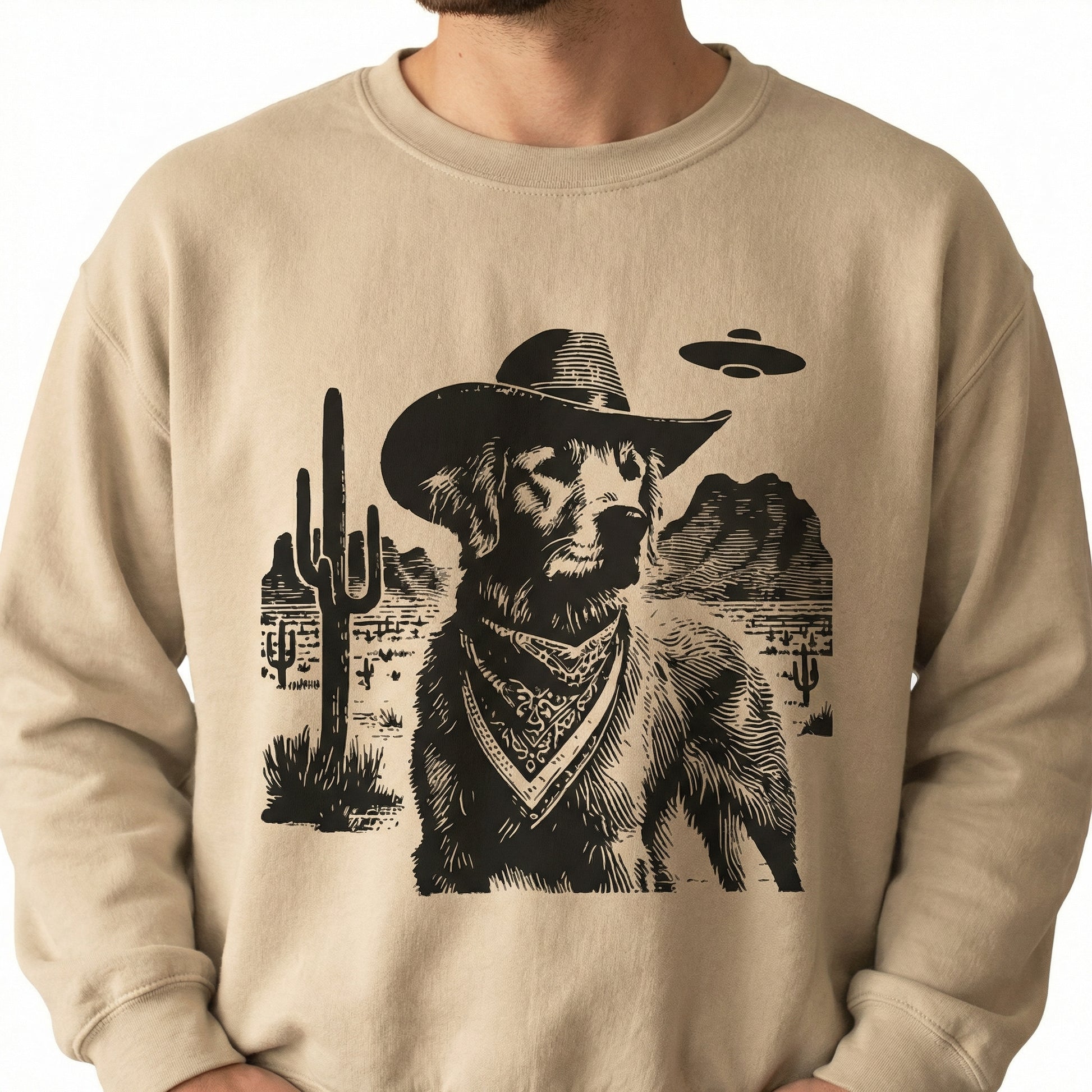 Vintage Golden Retriever UFO T-Shirt - Western Cowboy Goldie Graphic Tee - Retro Alien Dog Gift