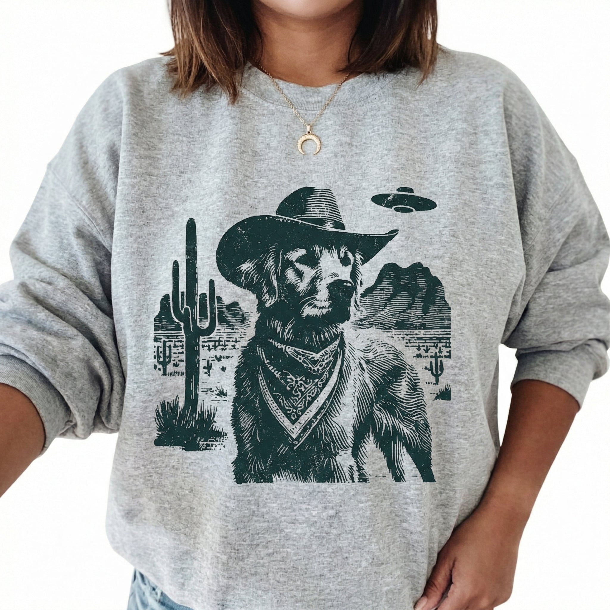 Vintage Golden Retriever UFO T-Shirt - Western Cowboy Goldie Graphic Tee - Retro Alien Dog Gift