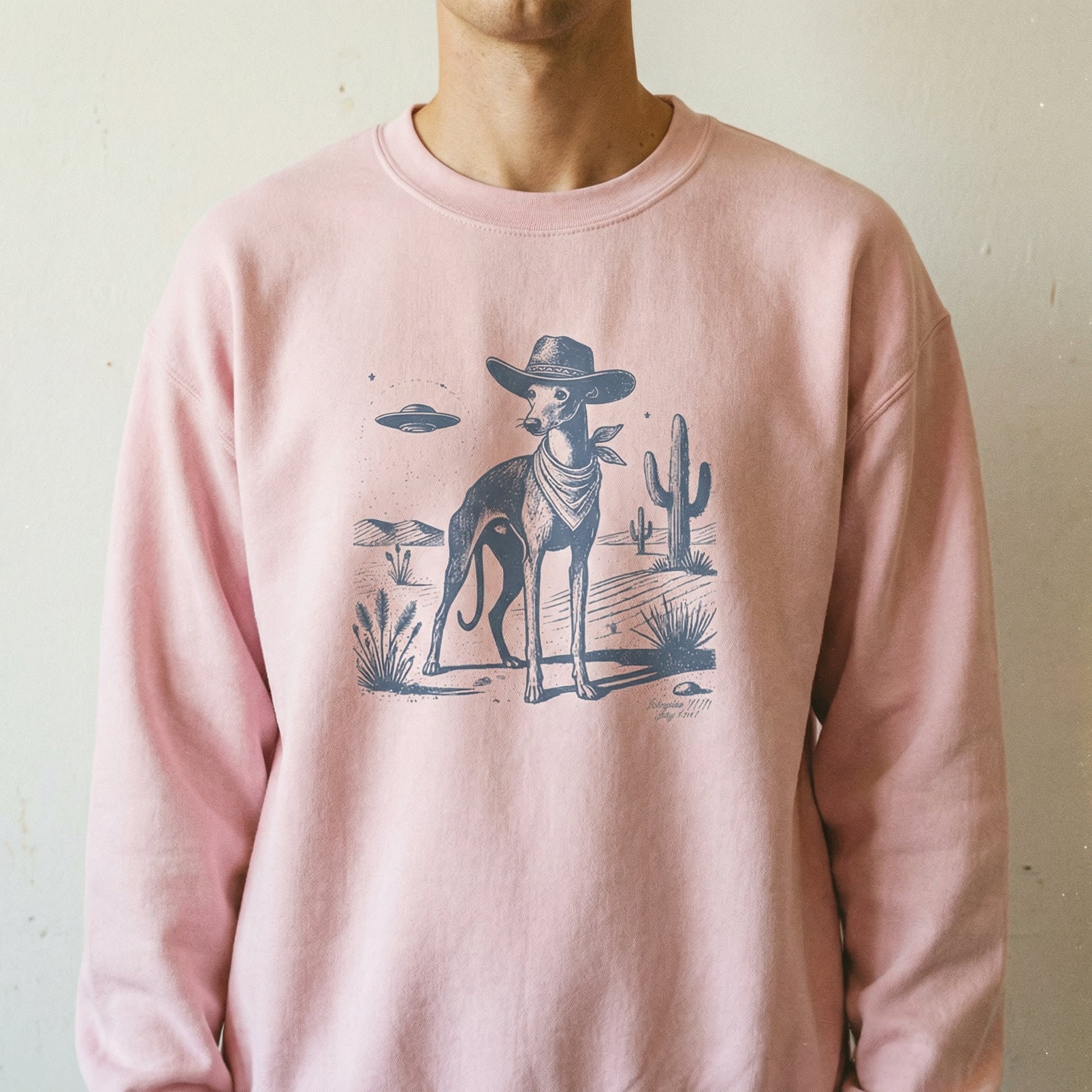 Vintage Greyhound Whippet UFO Western T-Shirt – Retro Cowboy Dog Graphic Tee