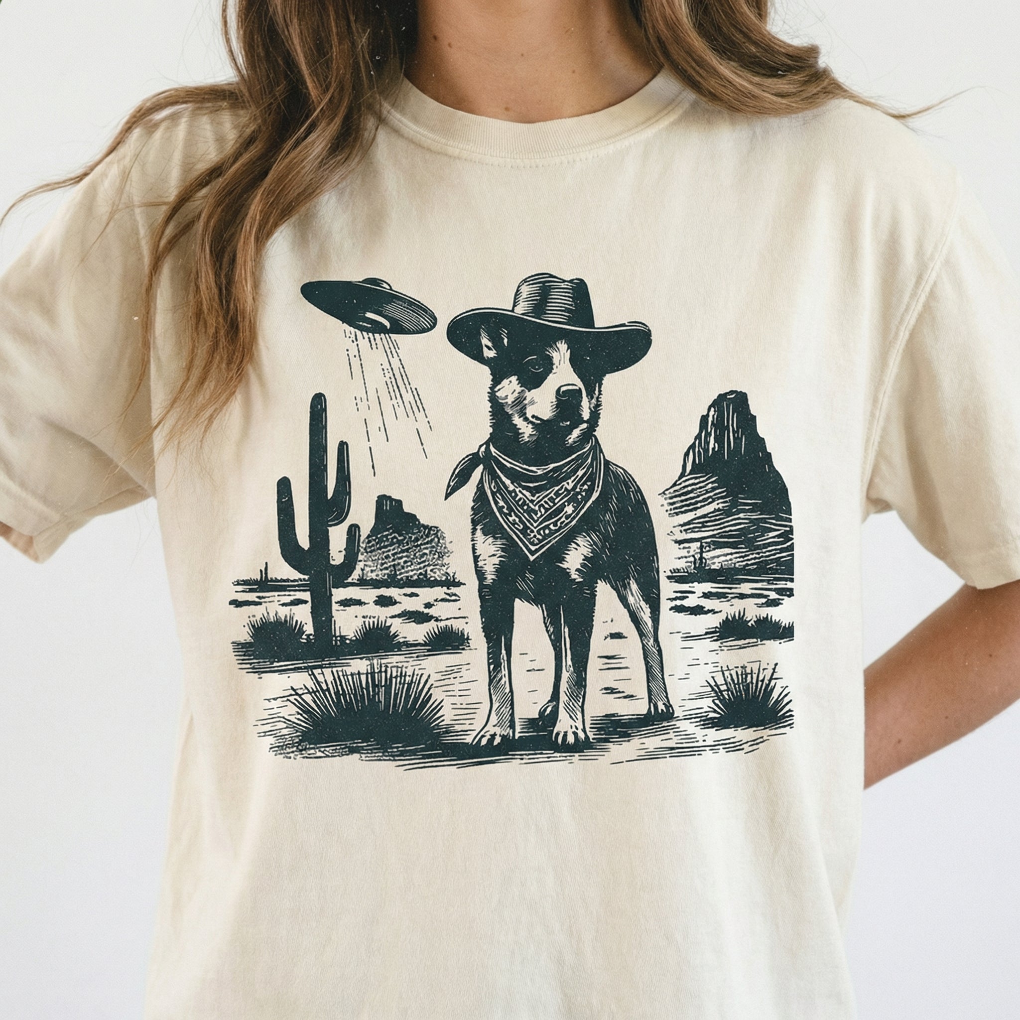 Vintage Heeler UFO Shirt – Australian Cattle Dog Cowboy Funny Graphic Tee