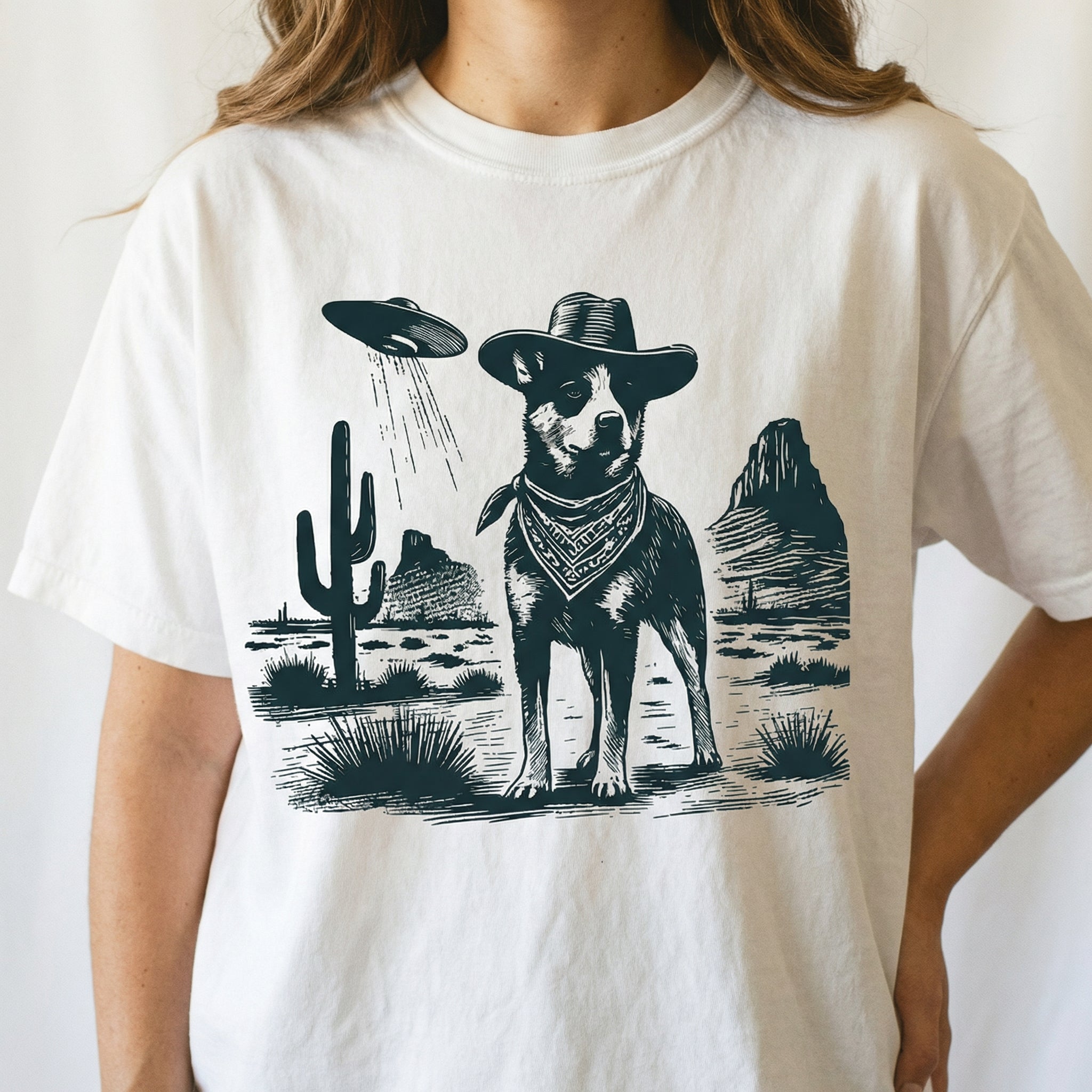 Vintage Heeler UFO Shirt – Australian Cattle Dog Cowboy Funny Graphic Tee