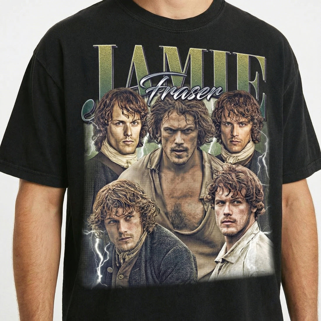 Vintage Jamie Fraser Highland Warrior Graphic T-Shirt – Retro Scottish Inspired Unisex Tee