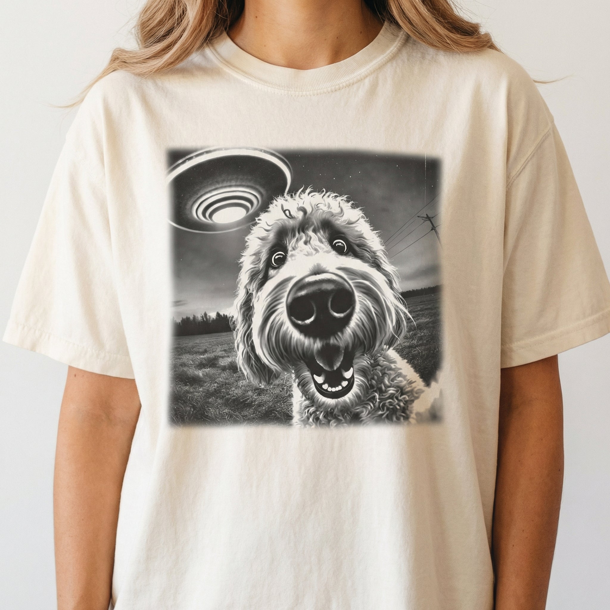 Vintage Labradoodle Goldendoodle UFO T-Shirt – Funny Doodle Dog Graphic Tee