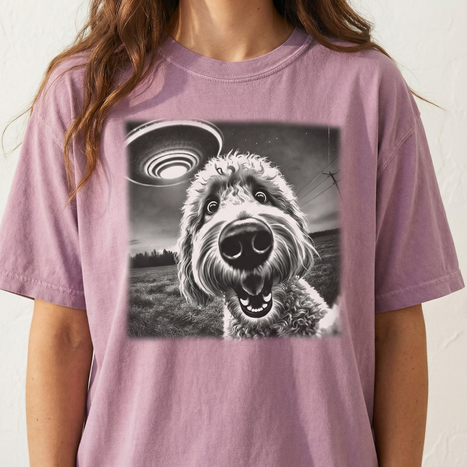 Vintage Labradoodle Goldendoodle UFO T-Shirt – Funny Doodle Dog Graphic Tee