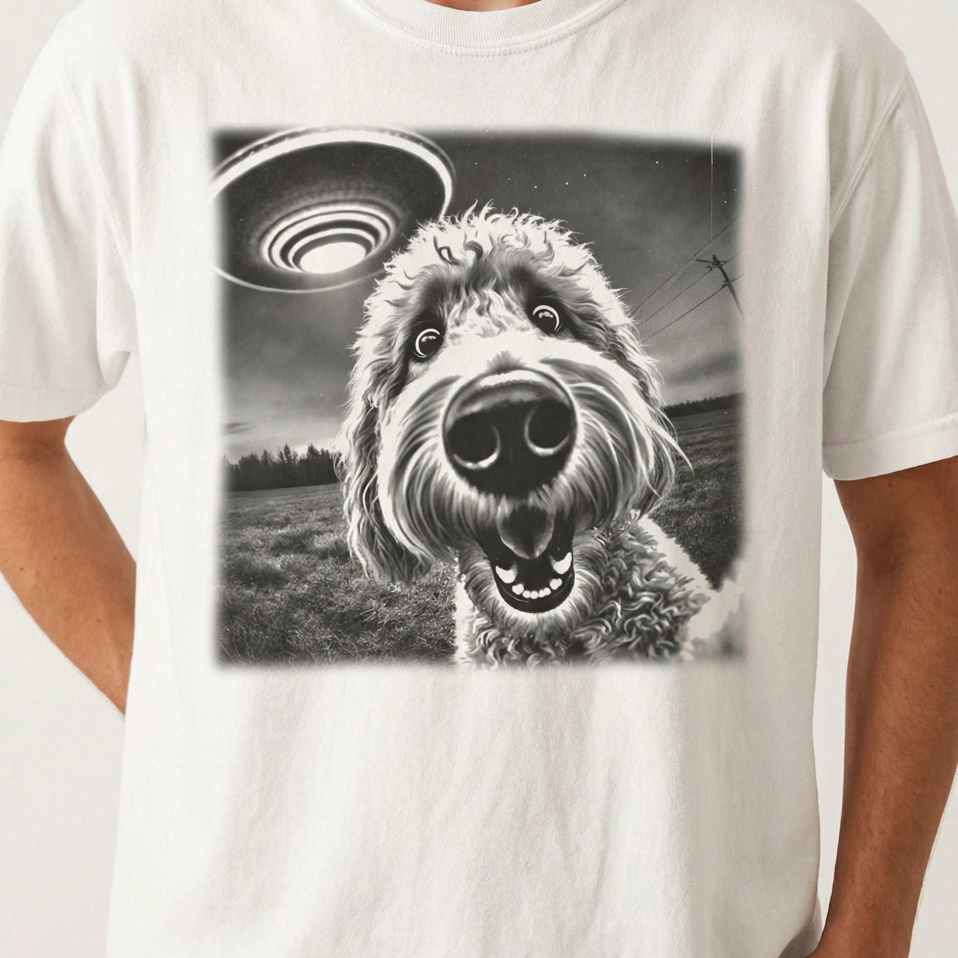 Vintage Labradoodle Goldendoodle UFO T-Shirt – Funny Doodle Dog Graphic Tee