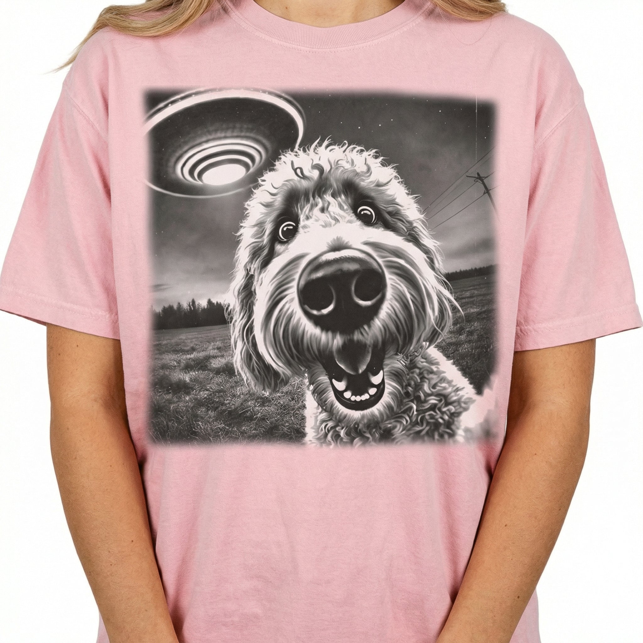 Vintage Labradoodle Goldendoodle UFO T-Shirt – Funny Doodle Dog Graphic Tee