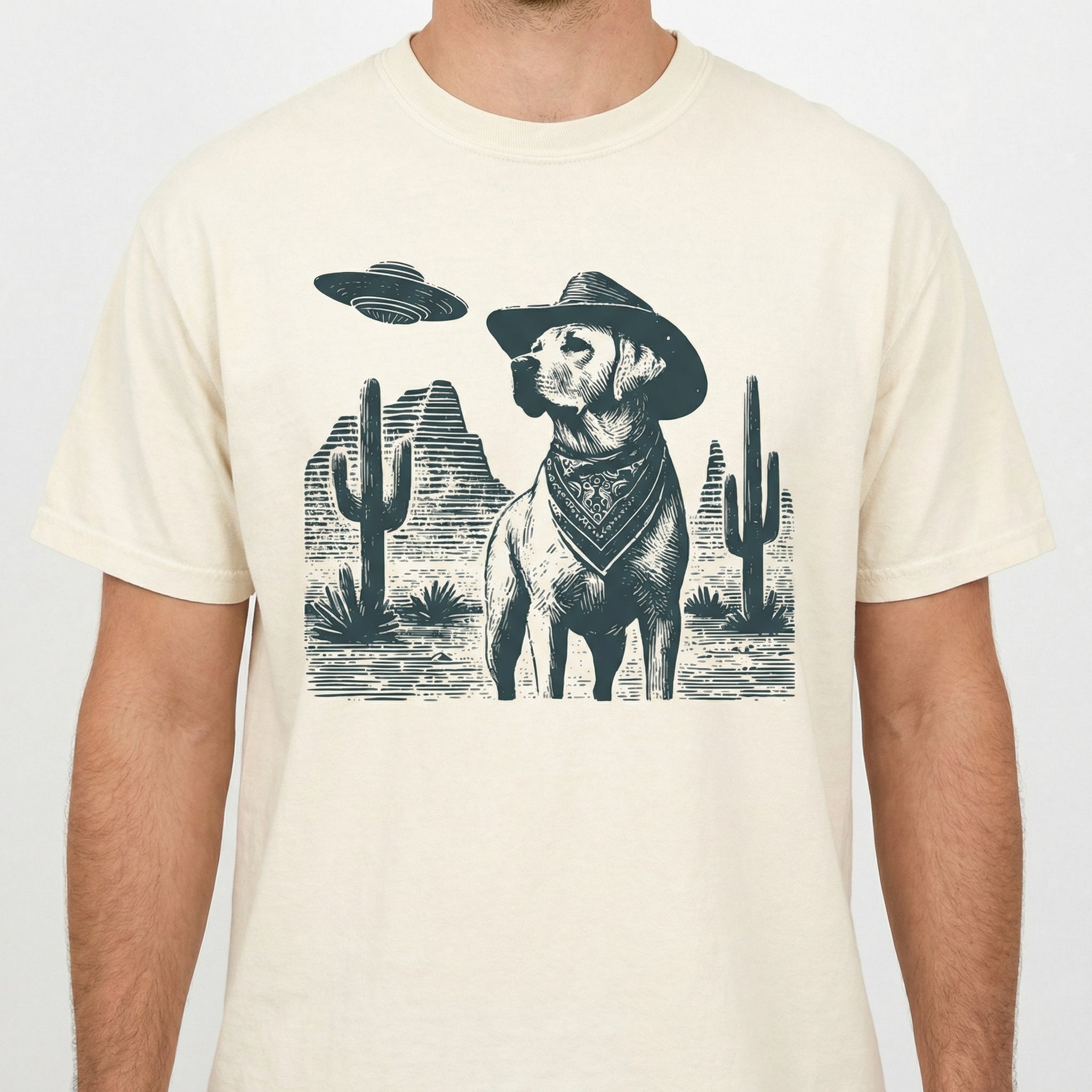 Vintage Labrador Retriever UFO T-Shirt - Western Cowboy Lab Graphic Tee - Funny Dog Gift
