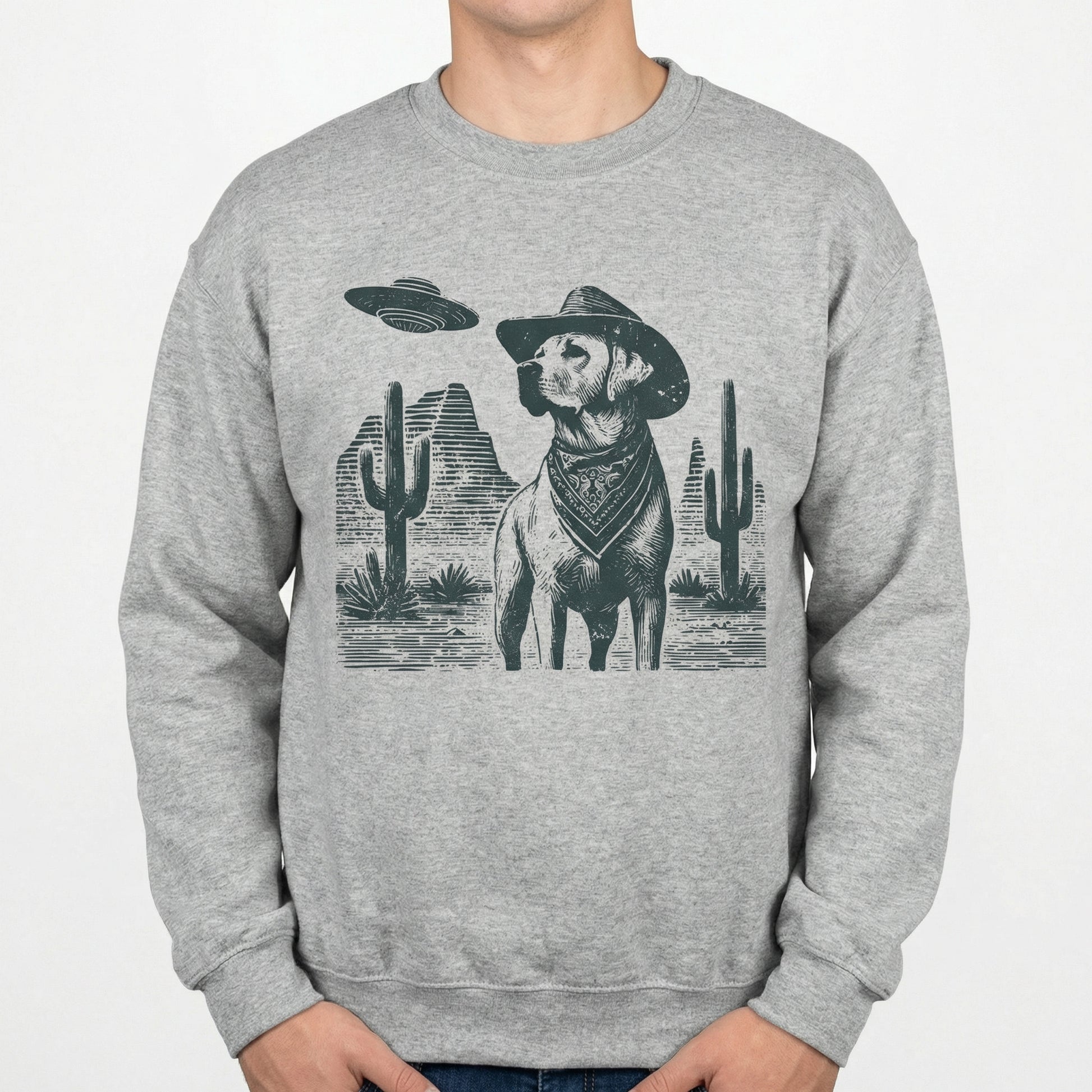Vintage Labrador Retriever UFO T-Shirt - Western Cowboy Lab Graphic Tee - Funny Dog Gift