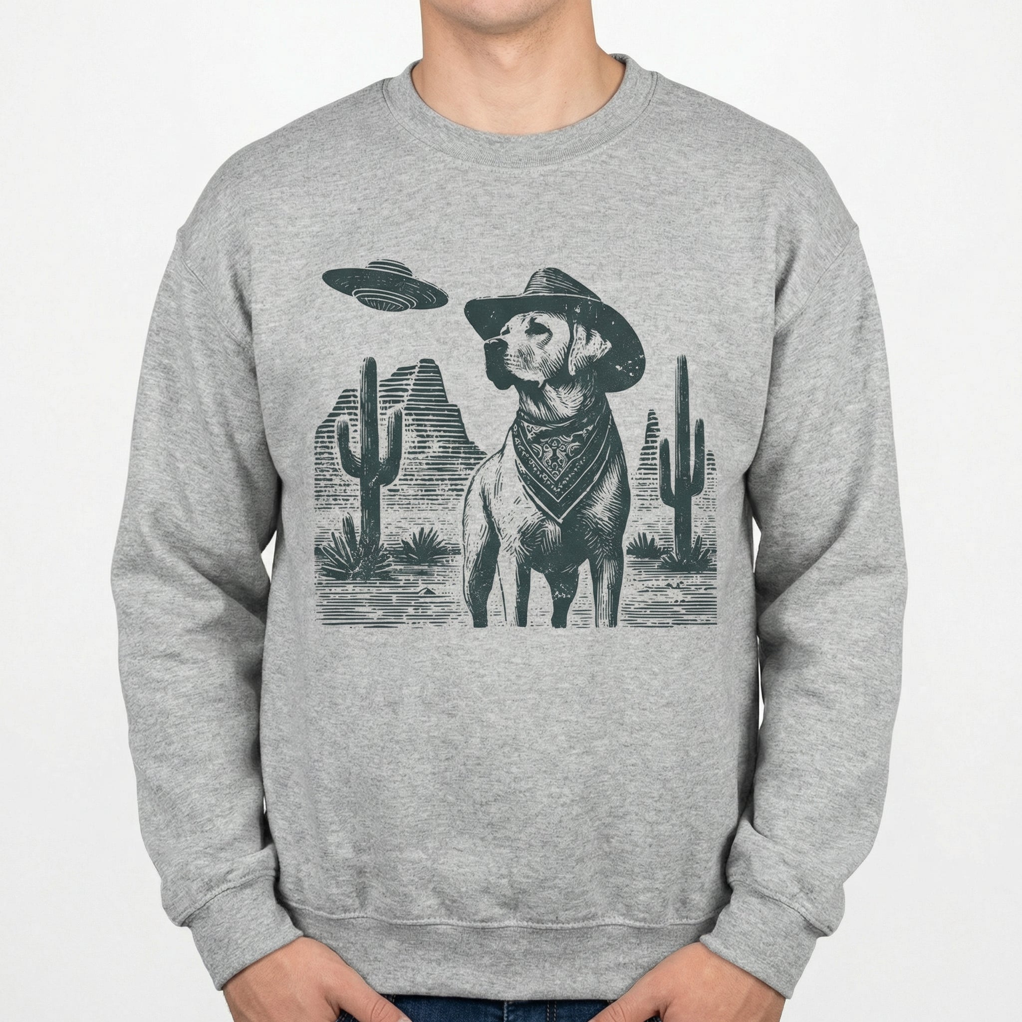 Vintage Labrador Retriever UFO T-Shirt - Western Cowboy Lab Graphic Tee - Funny Dog Gift