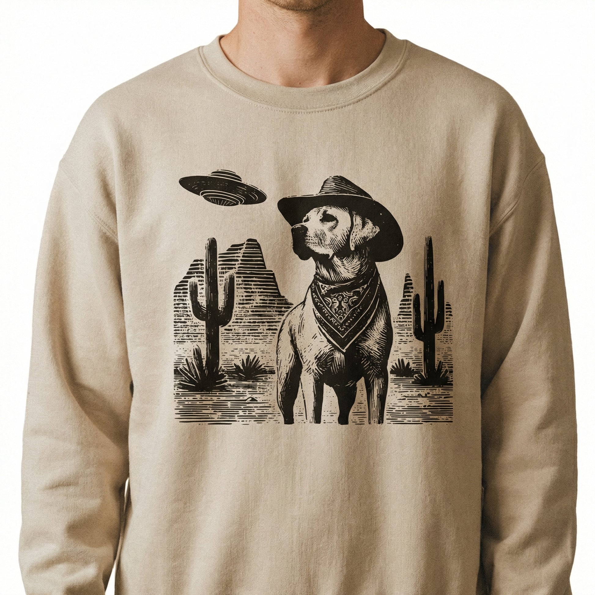 Vintage Labrador Retriever UFO T-Shirt - Western Cowboy Lab Graphic Tee - Funny Dog Gift