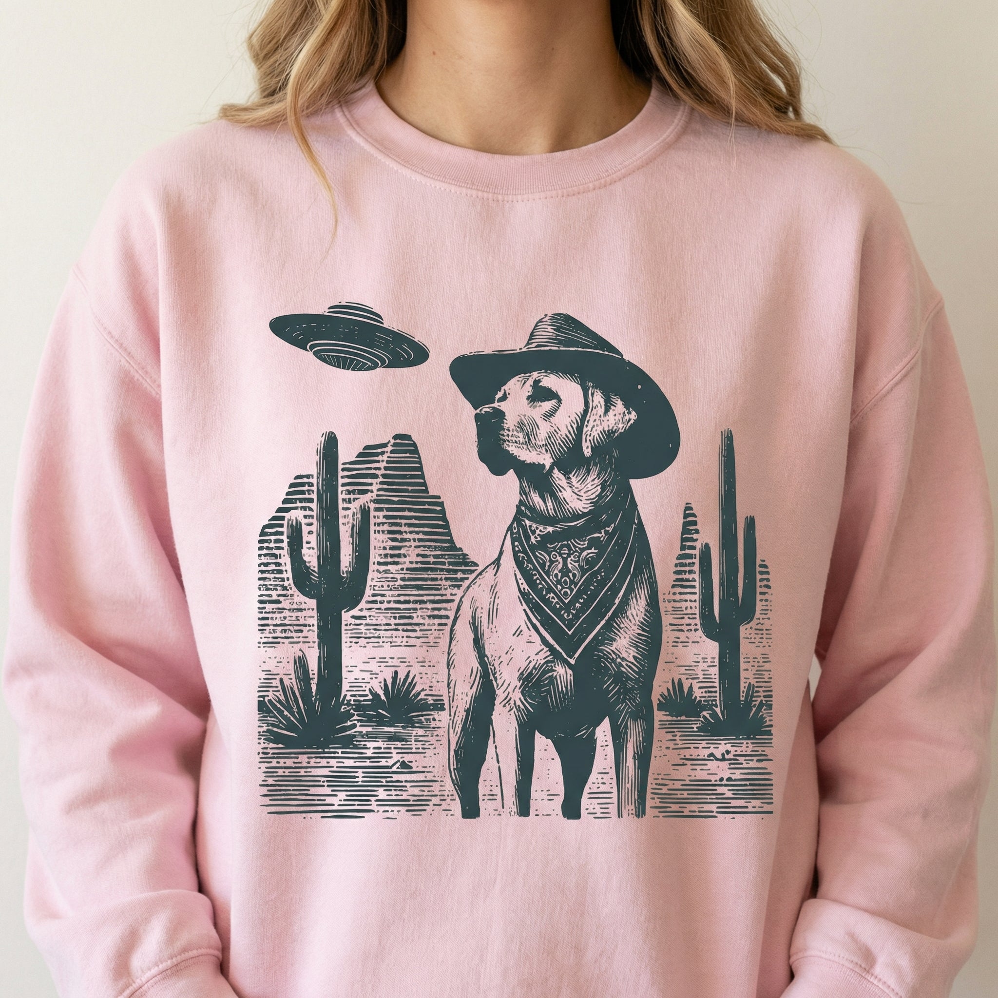 Vintage Labrador Retriever UFO T-Shirt - Western Cowboy Lab Graphic Tee - Funny Dog Gift