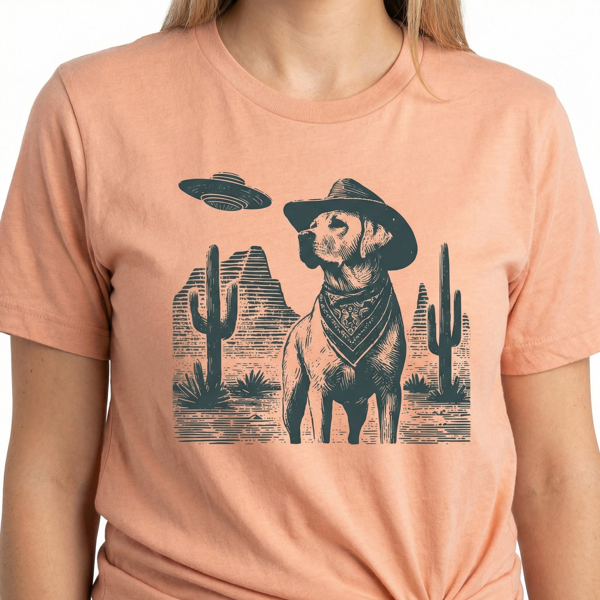 Vintage Labrador Retriever UFO T-Shirt - Western Cowboy Lab Graphic Tee - Funny Dog Gift