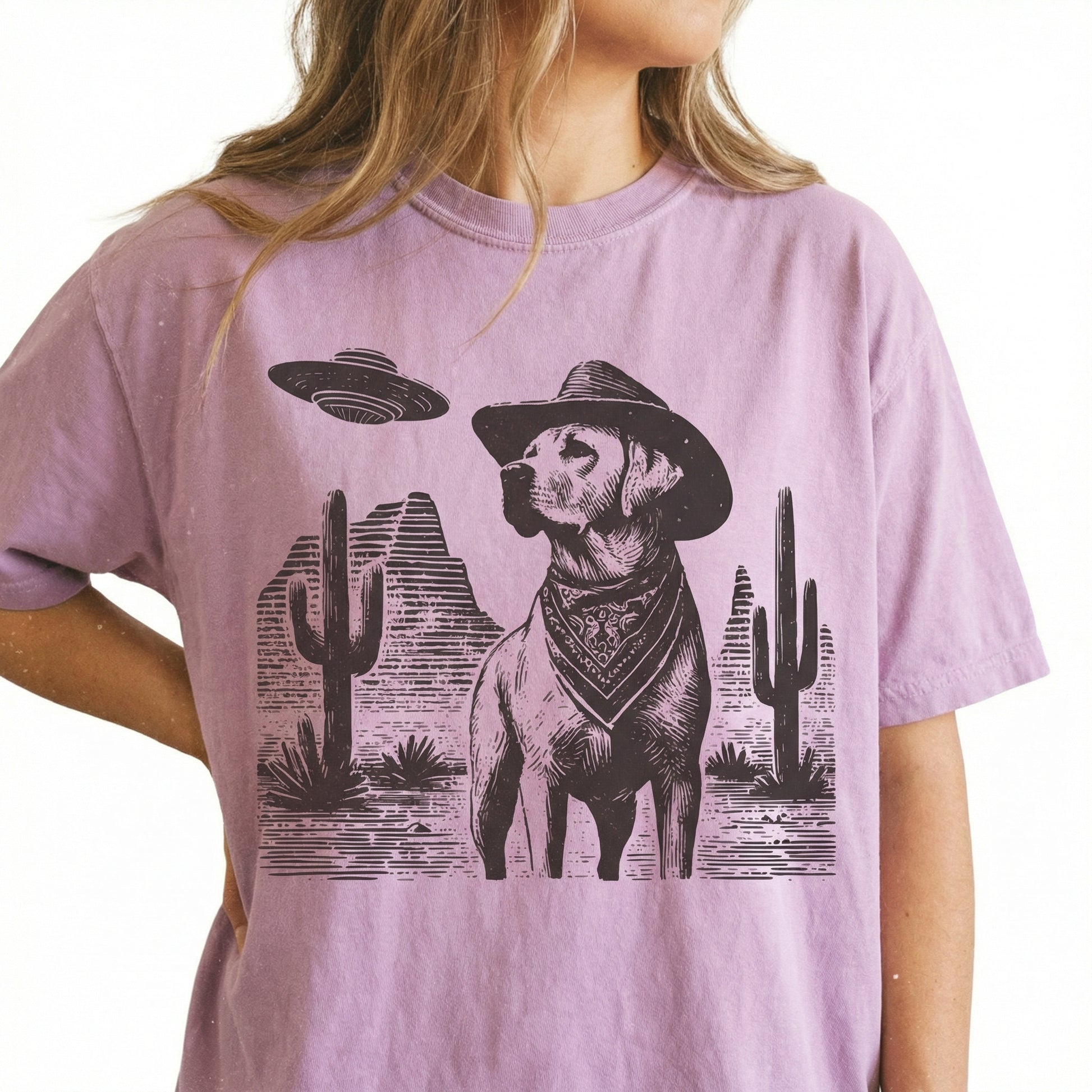 Vintage Labrador Retriever UFO T-Shirt - Western Cowboy Lab Graphic Tee - Funny Dog Gift