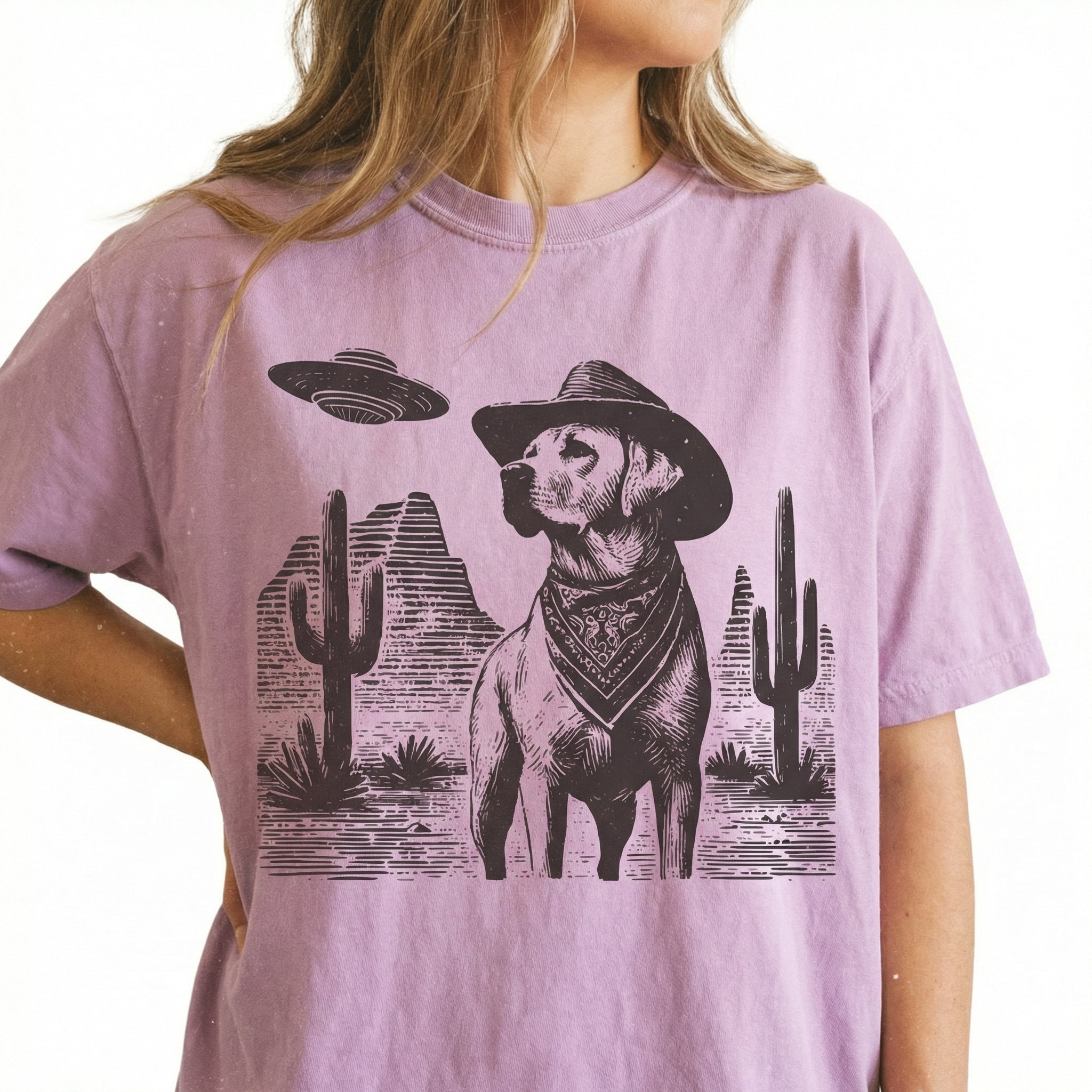 Vintage Labrador Retriever UFO T-Shirt - Western Cowboy Lab Graphic Tee - Funny Dog Gift