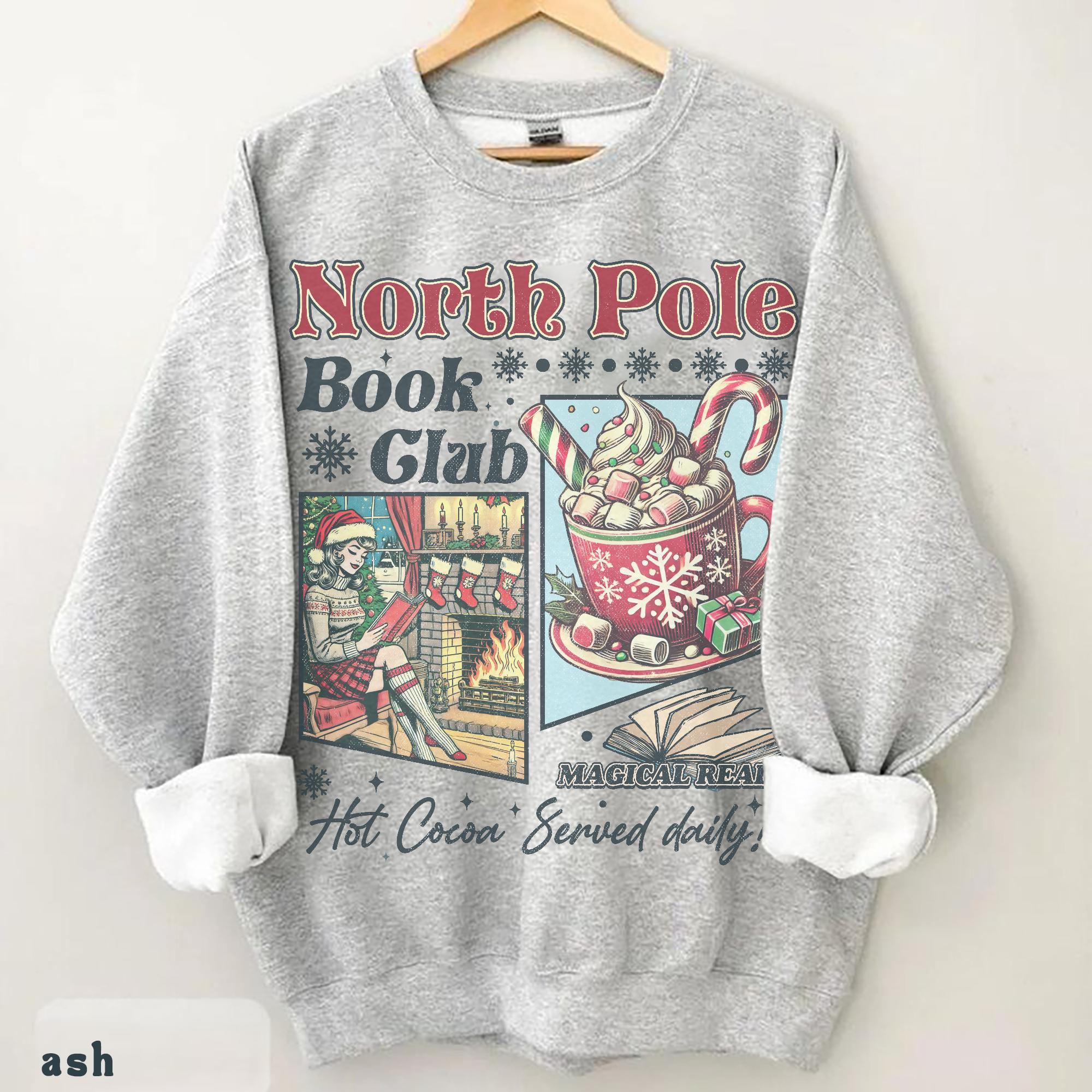Vintage Look Christmas Sweatshirt 90s North Pole Graphic Shirt Book Lover Crewneck Bookish Xmas Gift for Reader