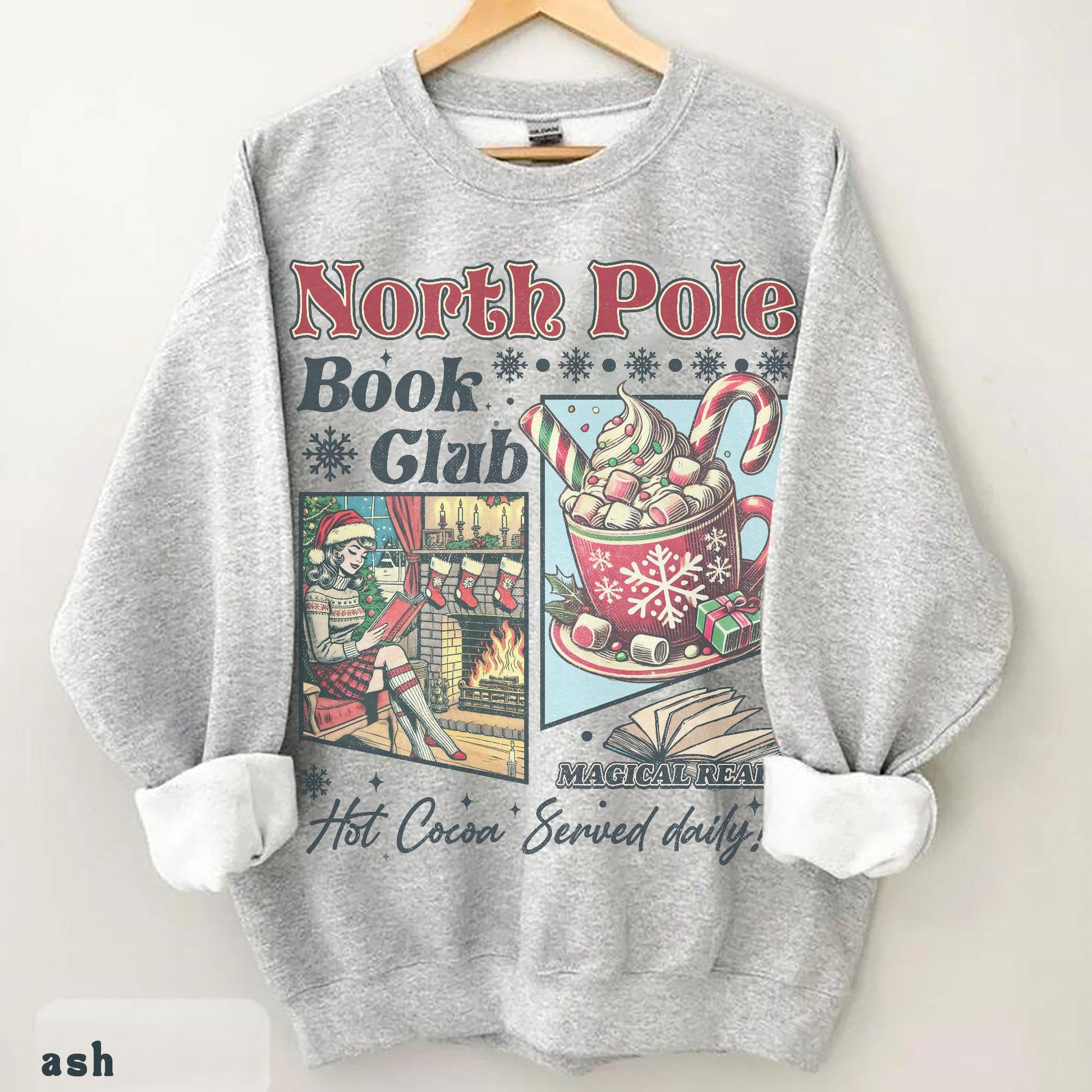 Vintage Look Christmas Sweatshirt 90s North Pole Graphic Shirt Book Lover Crewneck Bookish Xmas Gift for Reader