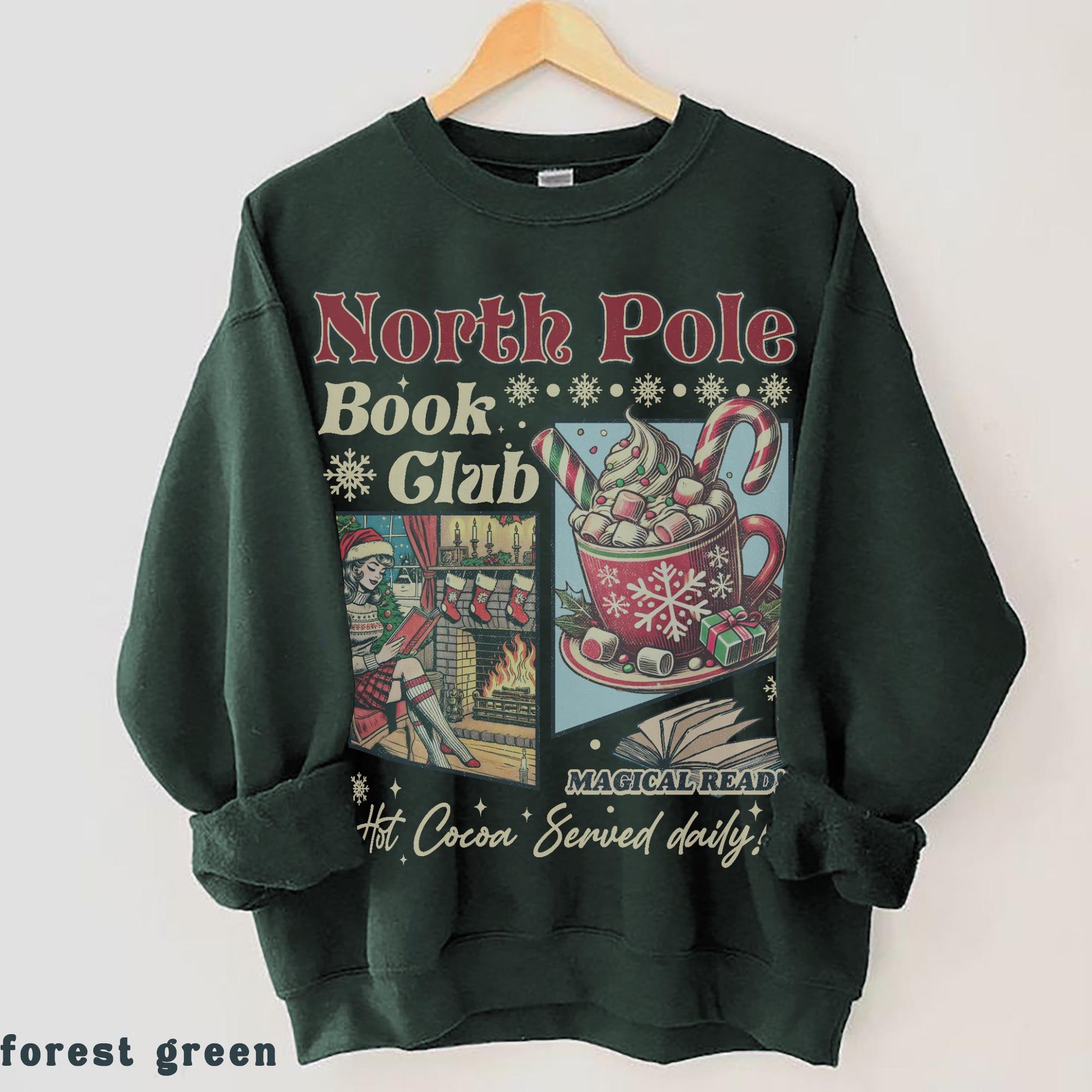 Vintage Look Christmas Sweatshirt 90s North Pole Graphic Shirt Book Lover Crewneck Bookish Xmas Gift for Reader