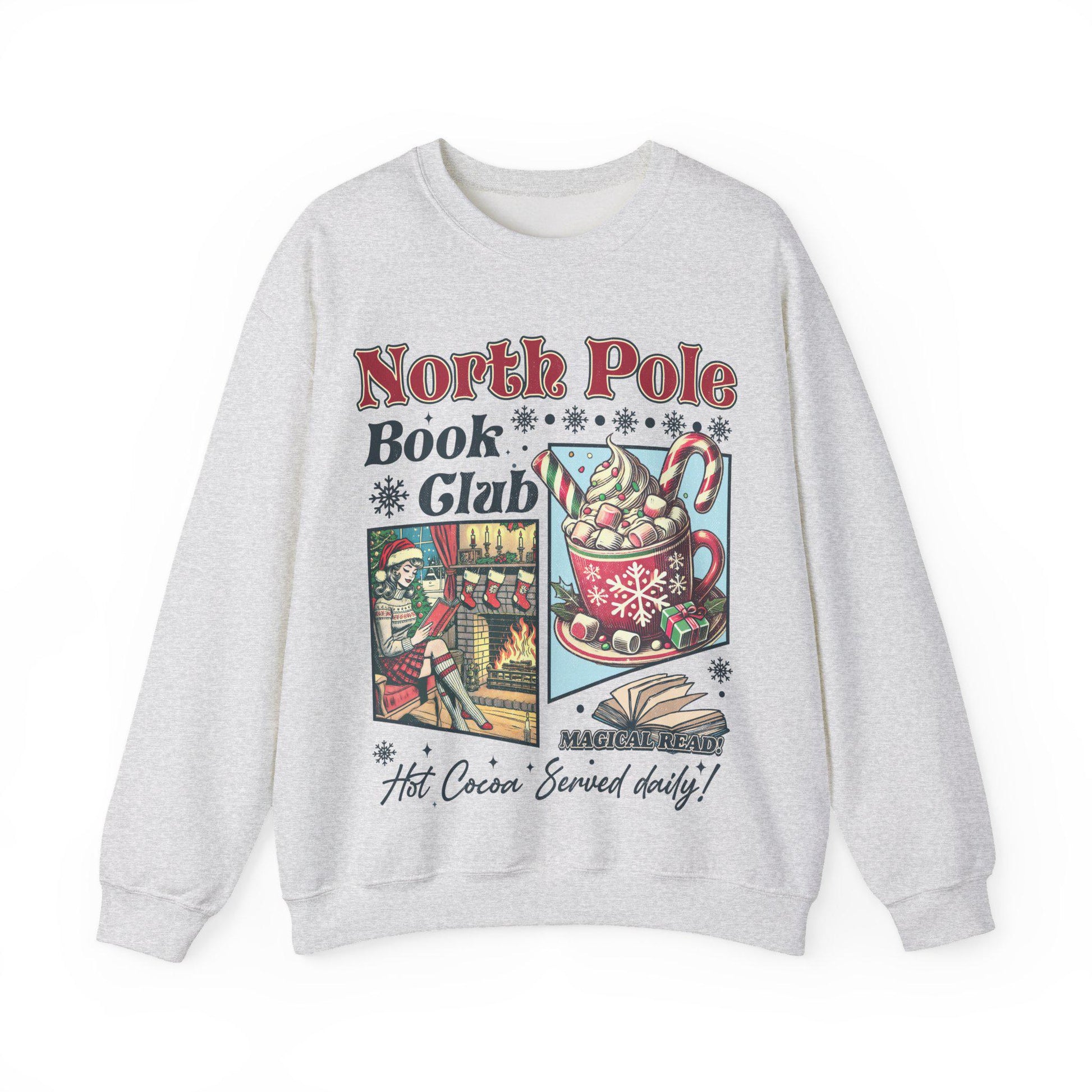 Vintage Look Christmas Sweatshirt 90s North Pole Graphic Shirt Book Lover Crewneck Bookish Xmas Gift for Reader