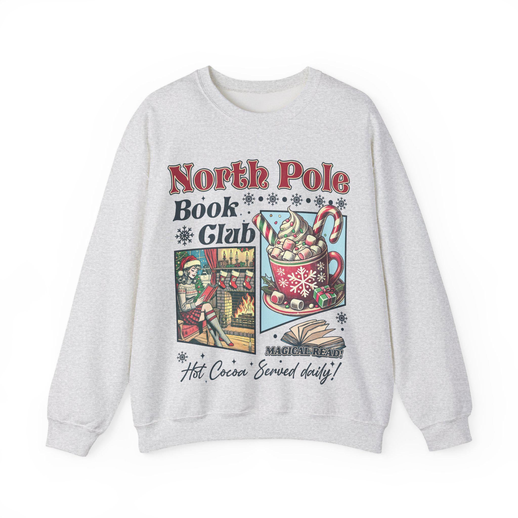 Vintage Look Christmas Sweatshirt 90s North Pole Graphic Shirt Book Lover Crewneck Bookish Xmas Gift for Reader