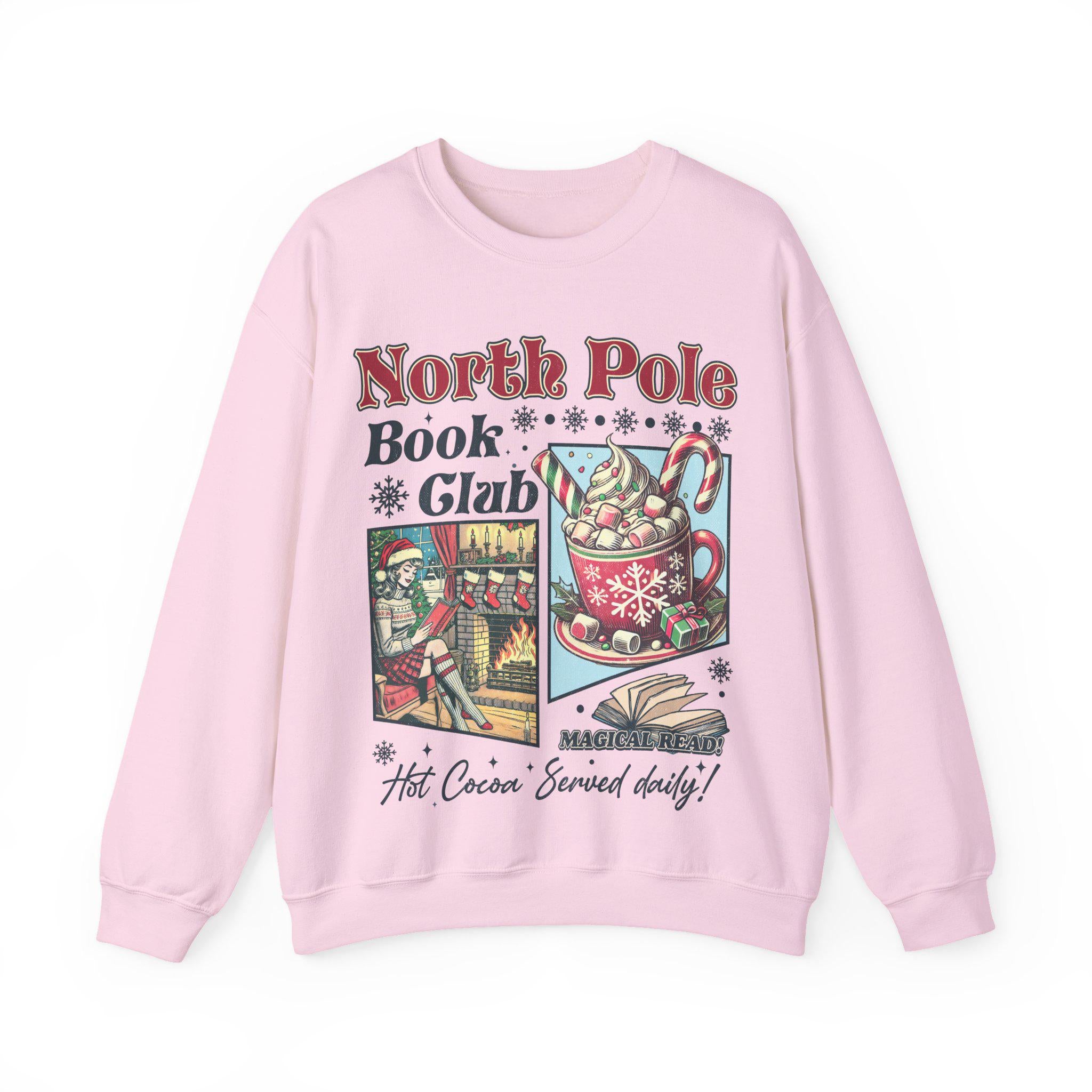 Vintage Look Christmas Sweatshirt 90s North Pole Graphic Shirt Book Lover Crewneck Bookish Xmas Gift for Reader