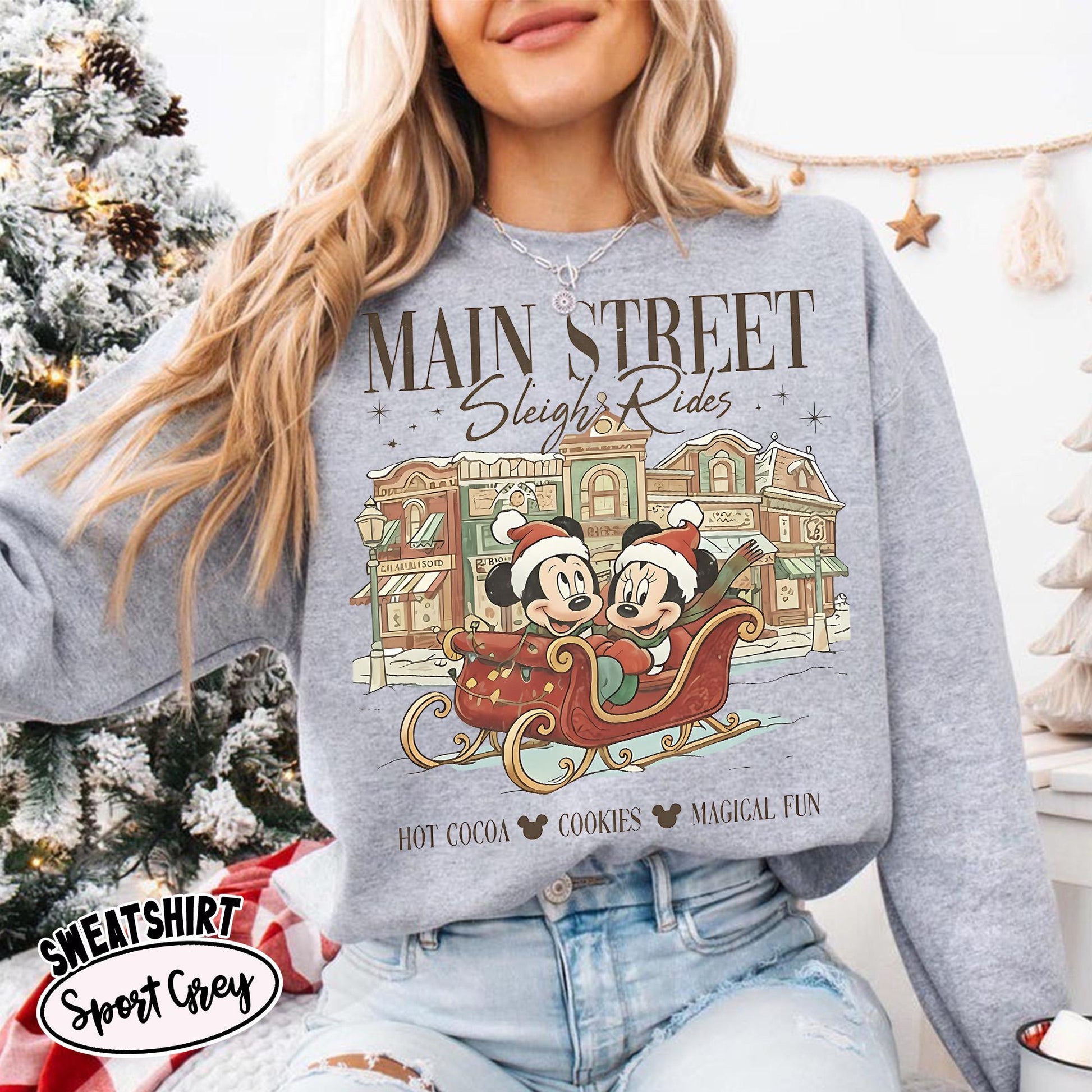 Vintage Main Street Sleigh Rides Christmas T-Shirt – Mickey x Minnie Holiday Shirt