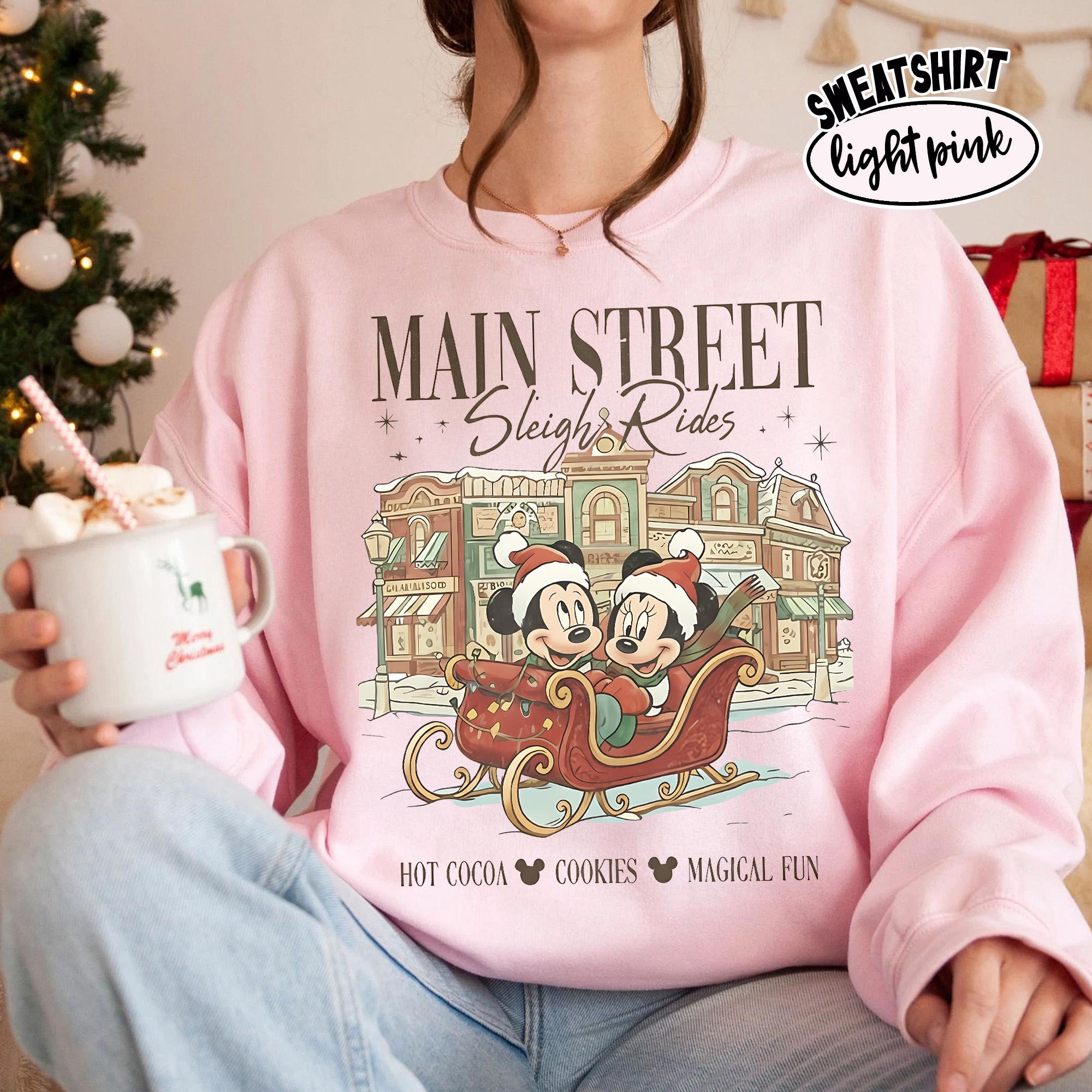 Vintage Main Street Sleigh Rides Christmas T-Shirt – Mickey x Minnie Holiday Shirt
