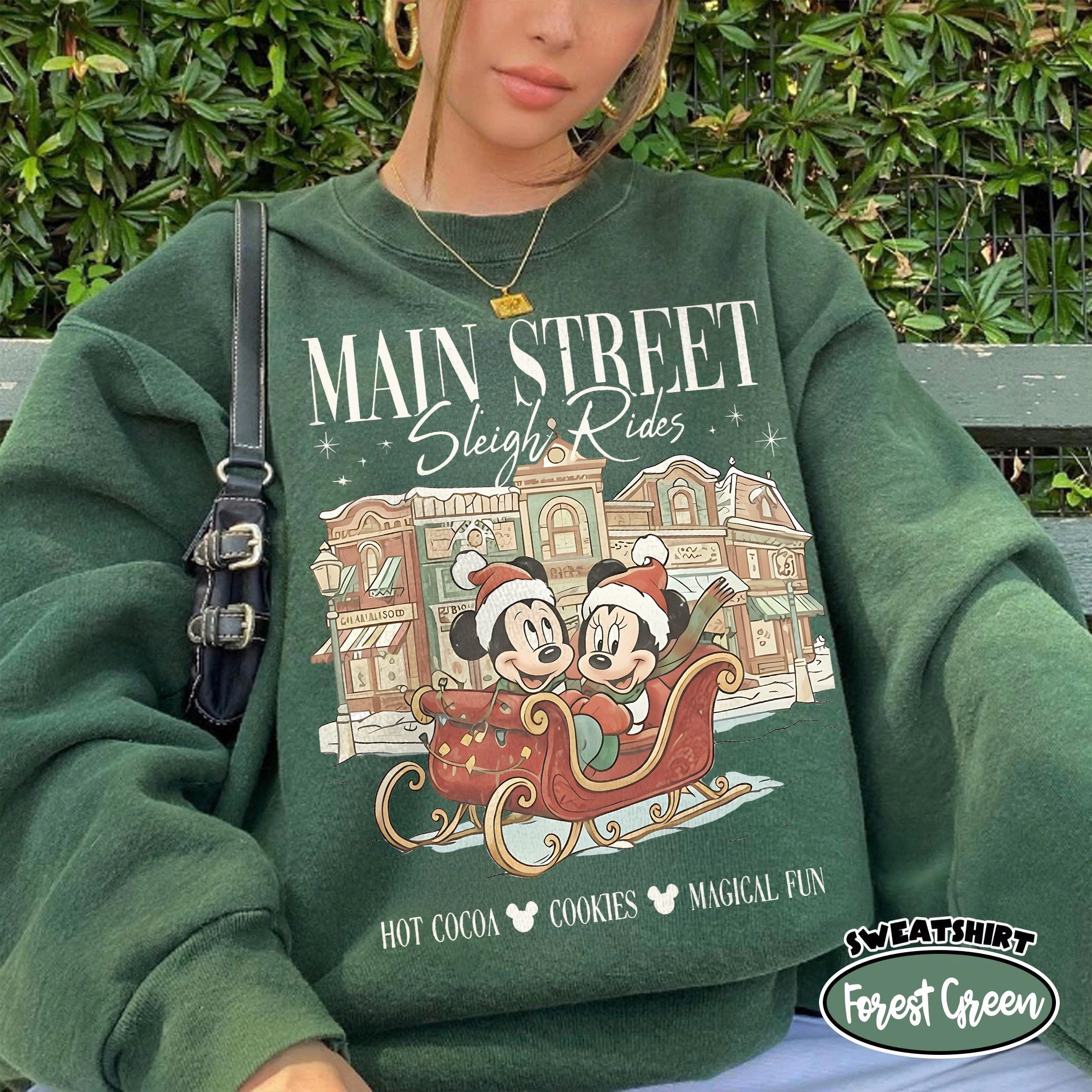 Vintage Main Street Sleigh Rides Christmas T-Shirt – Mickey x Minnie Holiday Shirt