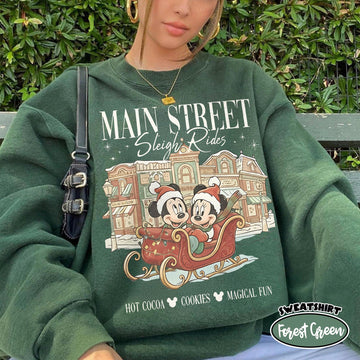Vintage Main Street Sleigh Rides Christmas T-Shirt – Mickey x Minnie Holiday Shirt